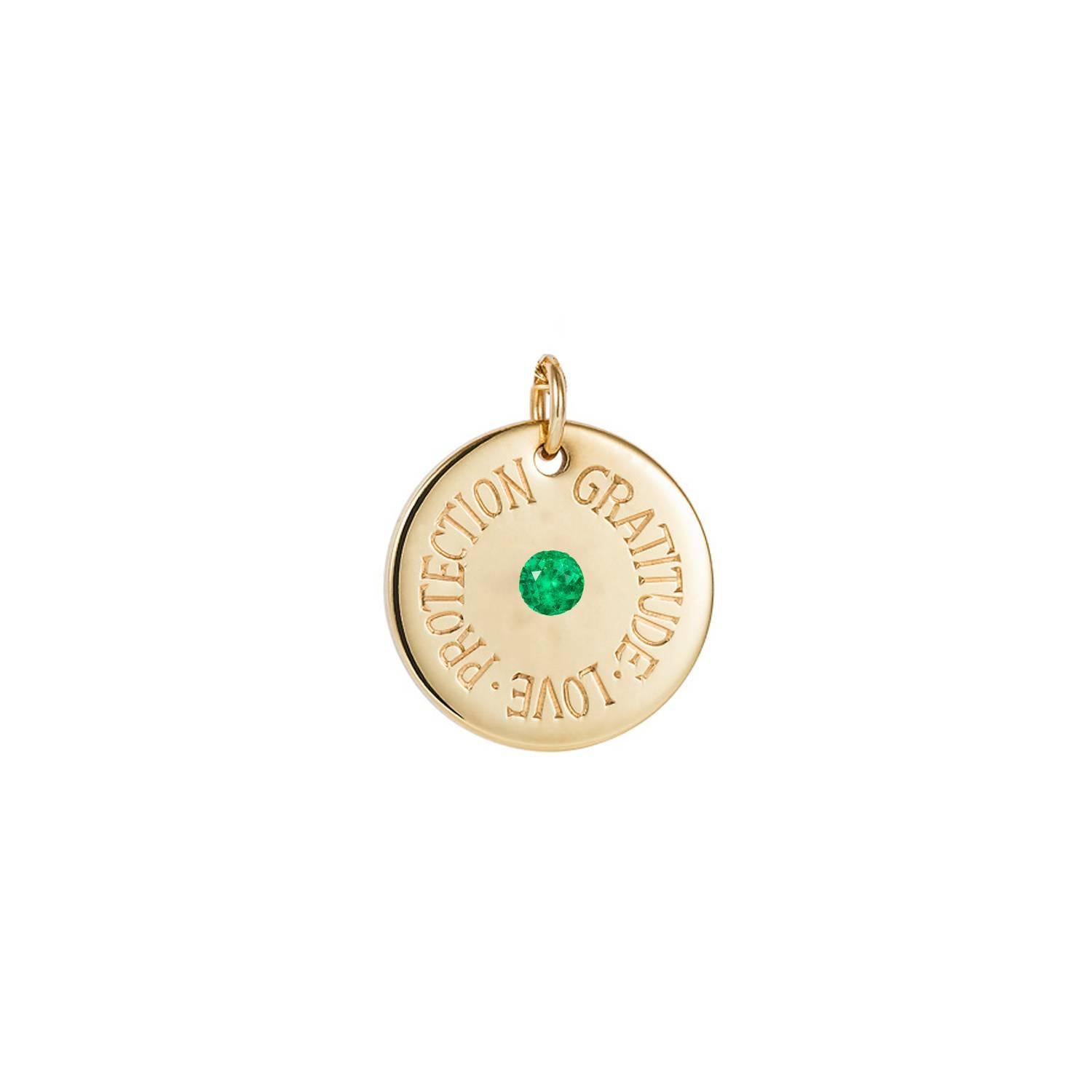 Modern Personalized 9 Karat Yellow Gold and White Diamond Mantra Charm Disc For Sale