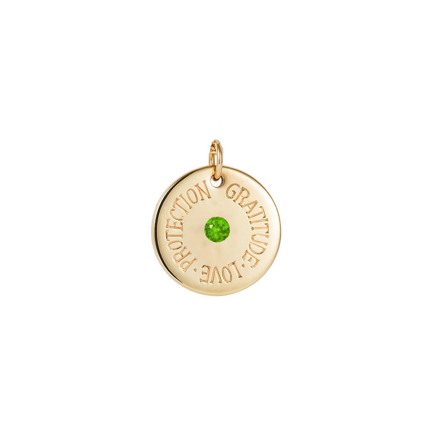 Women's or Men's Personalized 9 Karat Yellow Gold and White Diamond Mantra Charm Disc For Sale