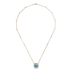 Certified 6.97 Carat Aquamarine Statement Necklace with 18 inch Gold Bar Chain