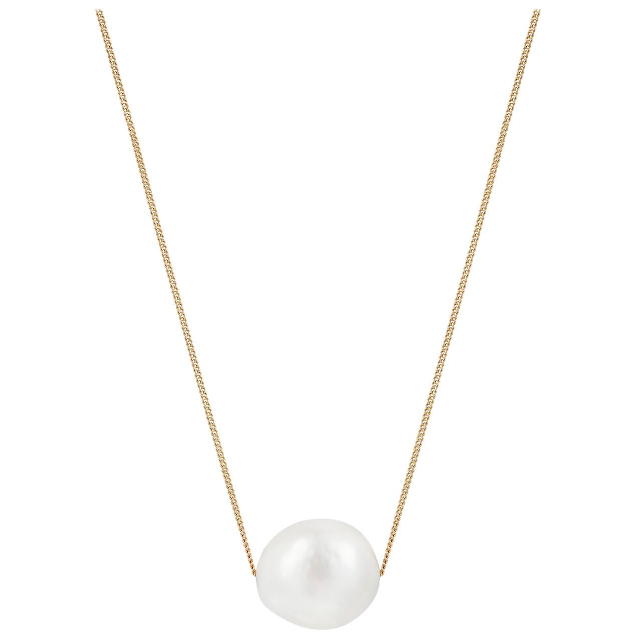 Minka Gems, Floating Pearl Necklace, Gold chain with baroque pearl