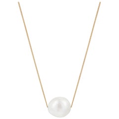 Minka Gems, Floating Pearl Necklace, Gold chain with baroque pearl
