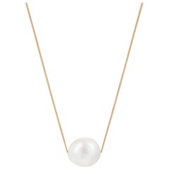 Minka Gems, Floating Pearl Necklace, Gold chain with baroque pearl