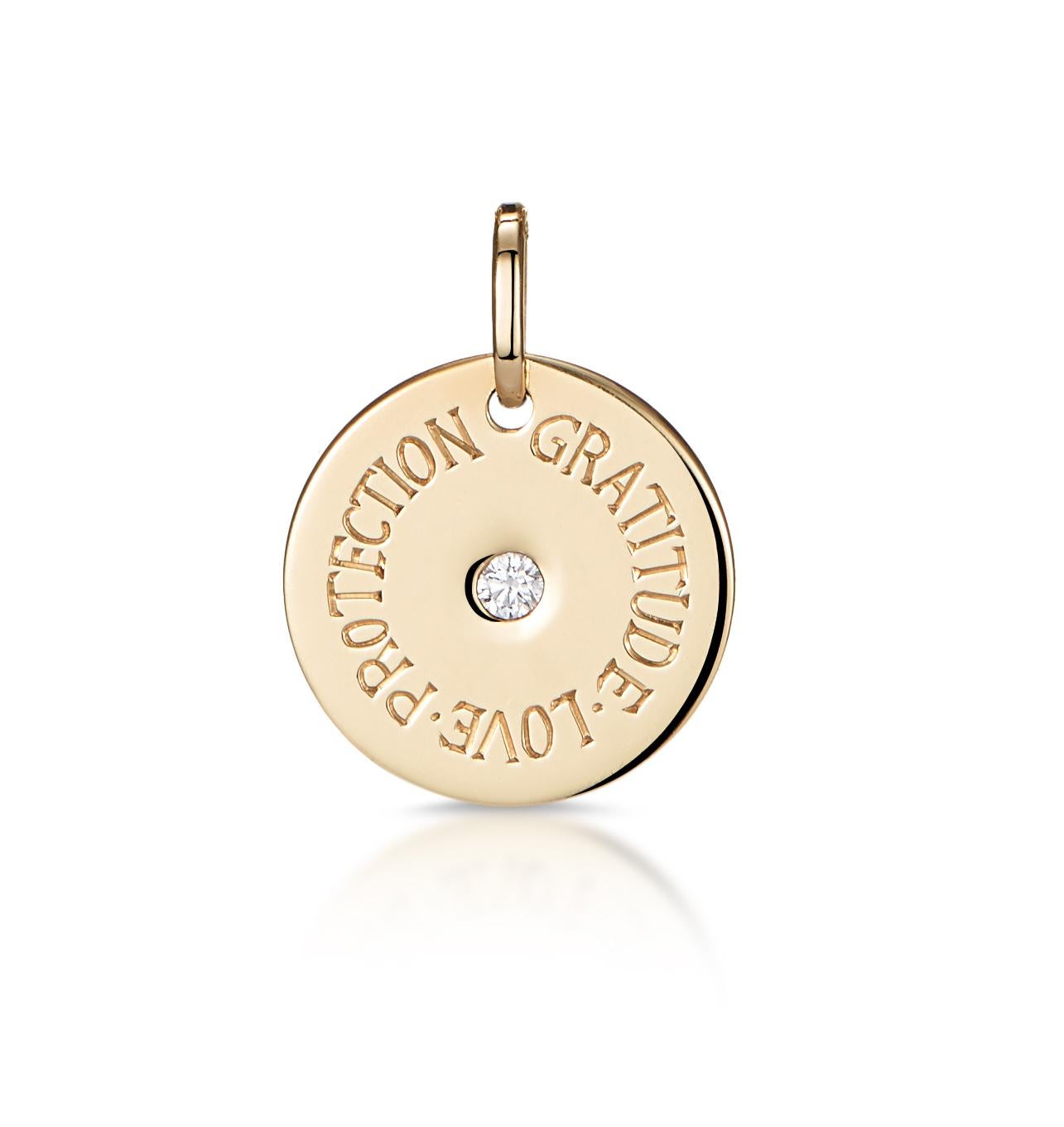 Modern Gold Mantra Engraved Necklace With White Diamond Charm