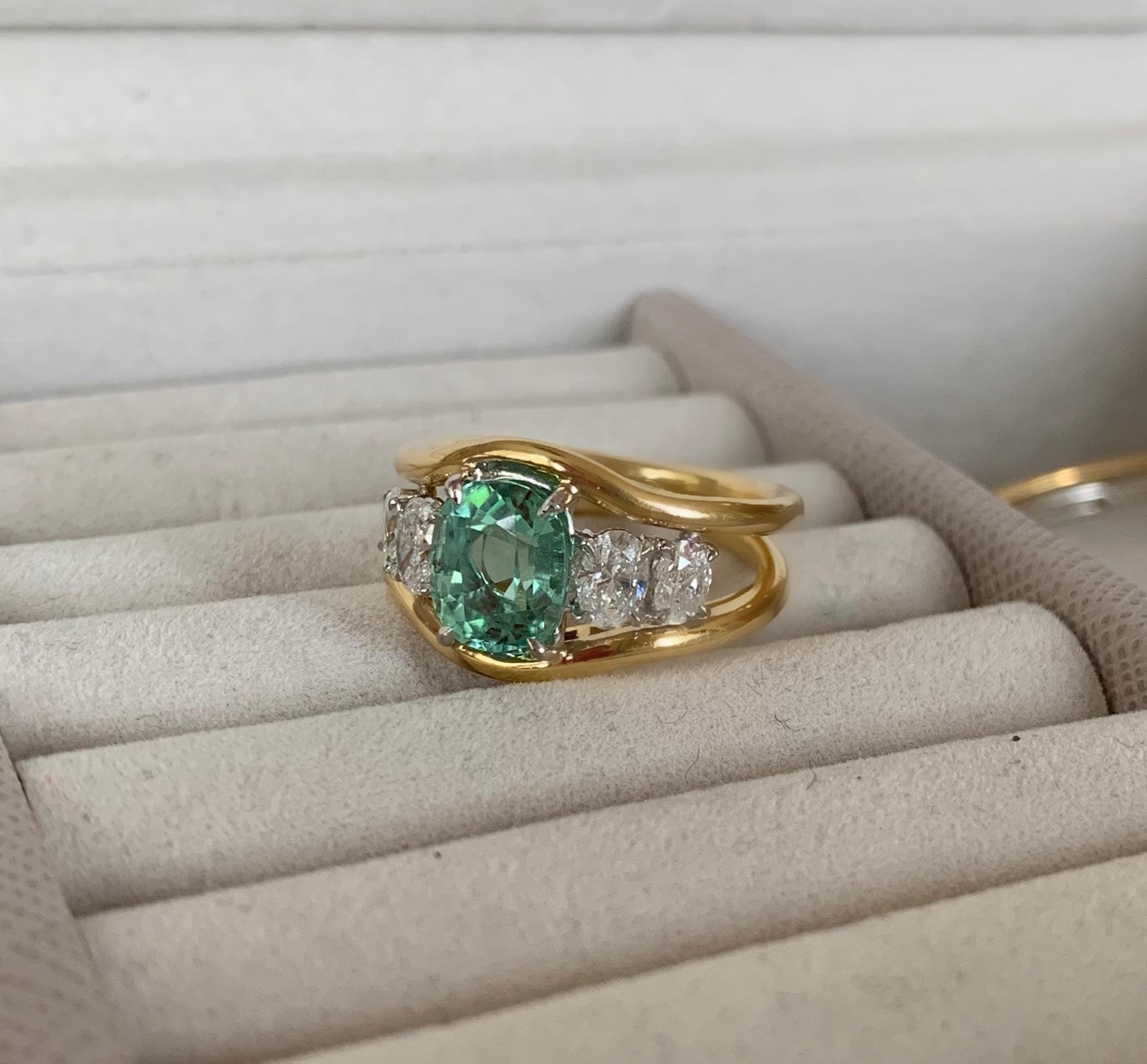 Women's Minka Jewels, Diamond and Tourmaline 5-Stone, 18 Karat Yellow Gold Cocktail Ring
