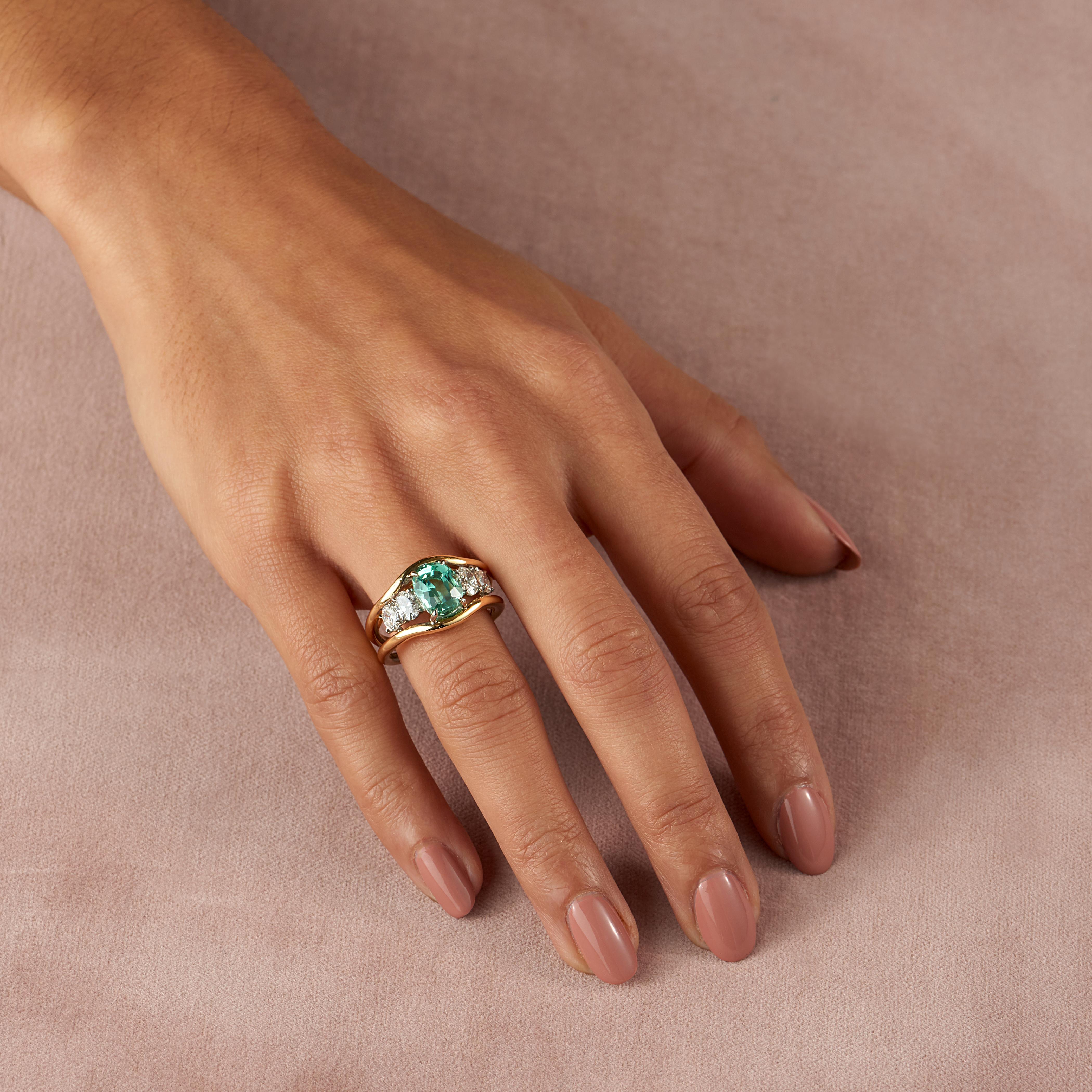 Cushion Cut Minka Jewels, Diamond and Tourmaline 5-Stone, 18 Karat Yellow Gold Cocktail Ring