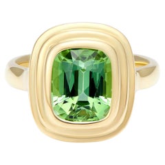 Minka Jewels, 18 Karat Yellow Gold 3.51 Carat Green Tourmaline Cushion Cut Ring