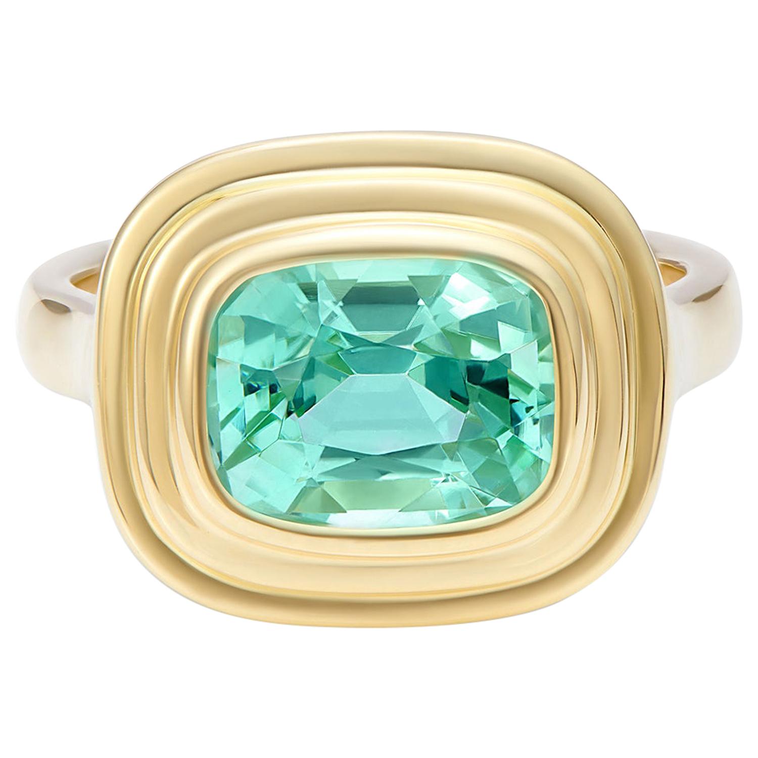 Minka Jewels 18 Karat Gold, 2.70 Carat Blue or Green Tourmaline Cushion Cut Ring