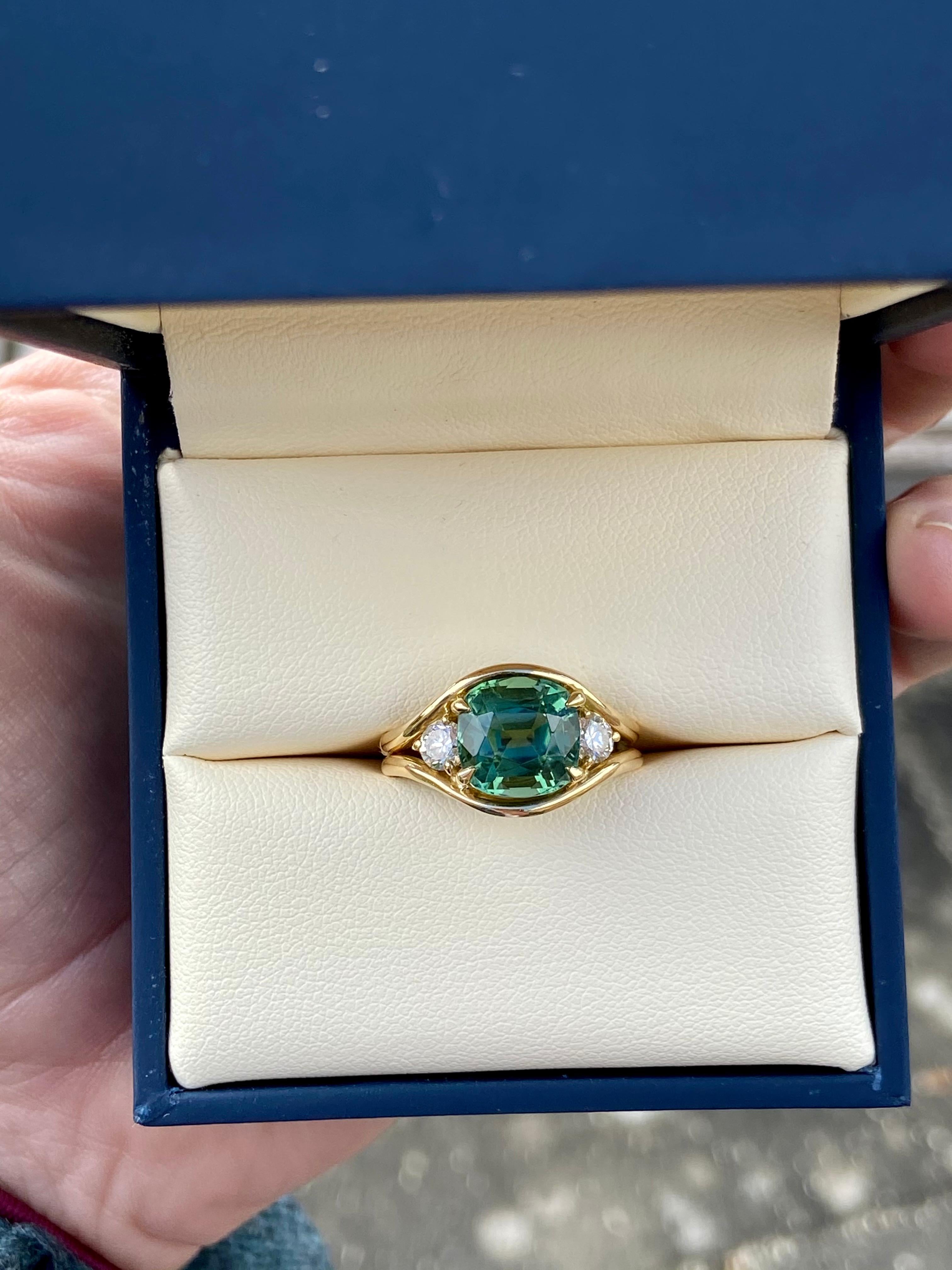 Women's Minka Jewels, 3ct Green, Cushion Tourmaline and Diamond Ring, 14k Yellow Gold
