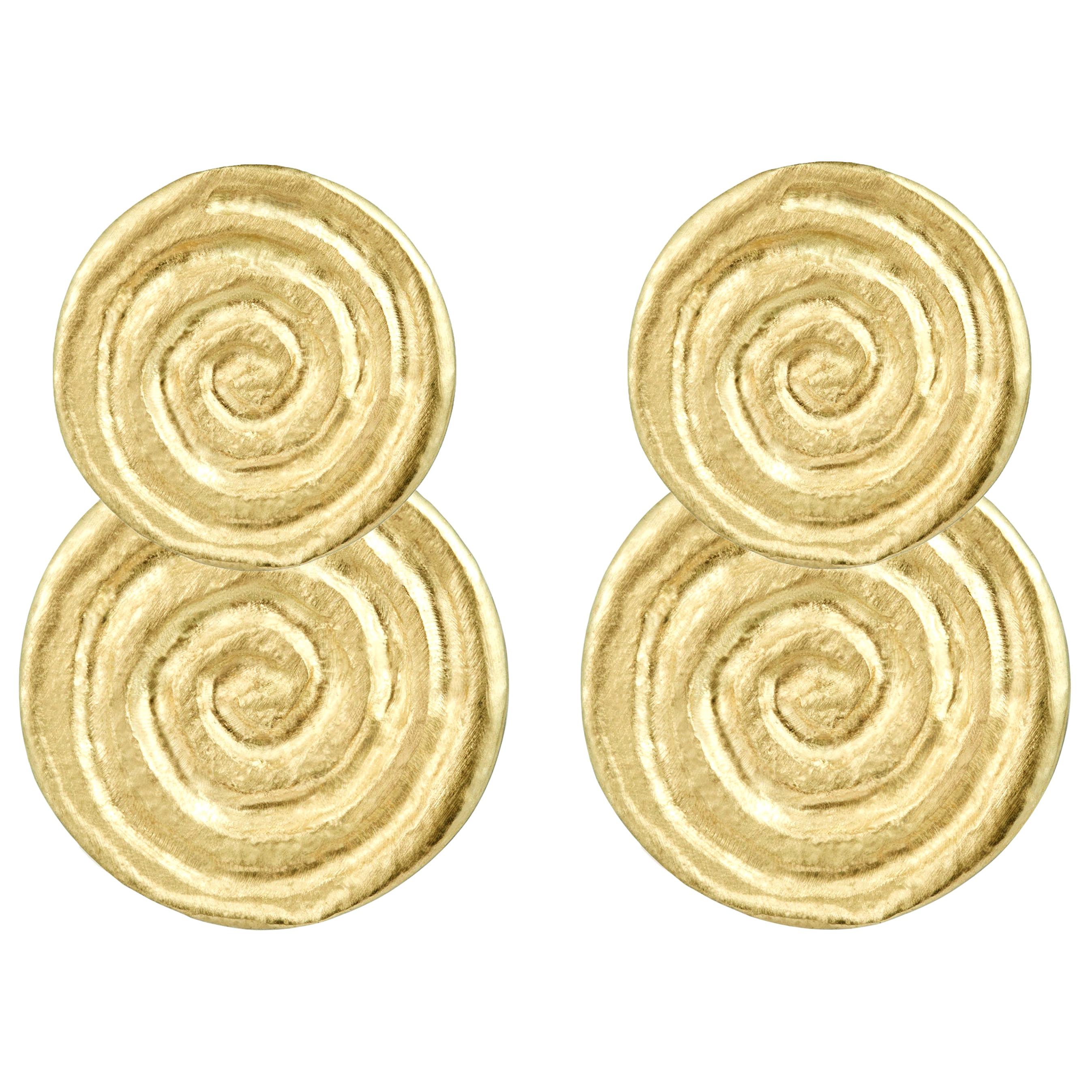 18 Karat Yellow Gold Spiral Stud and Drop Earrings