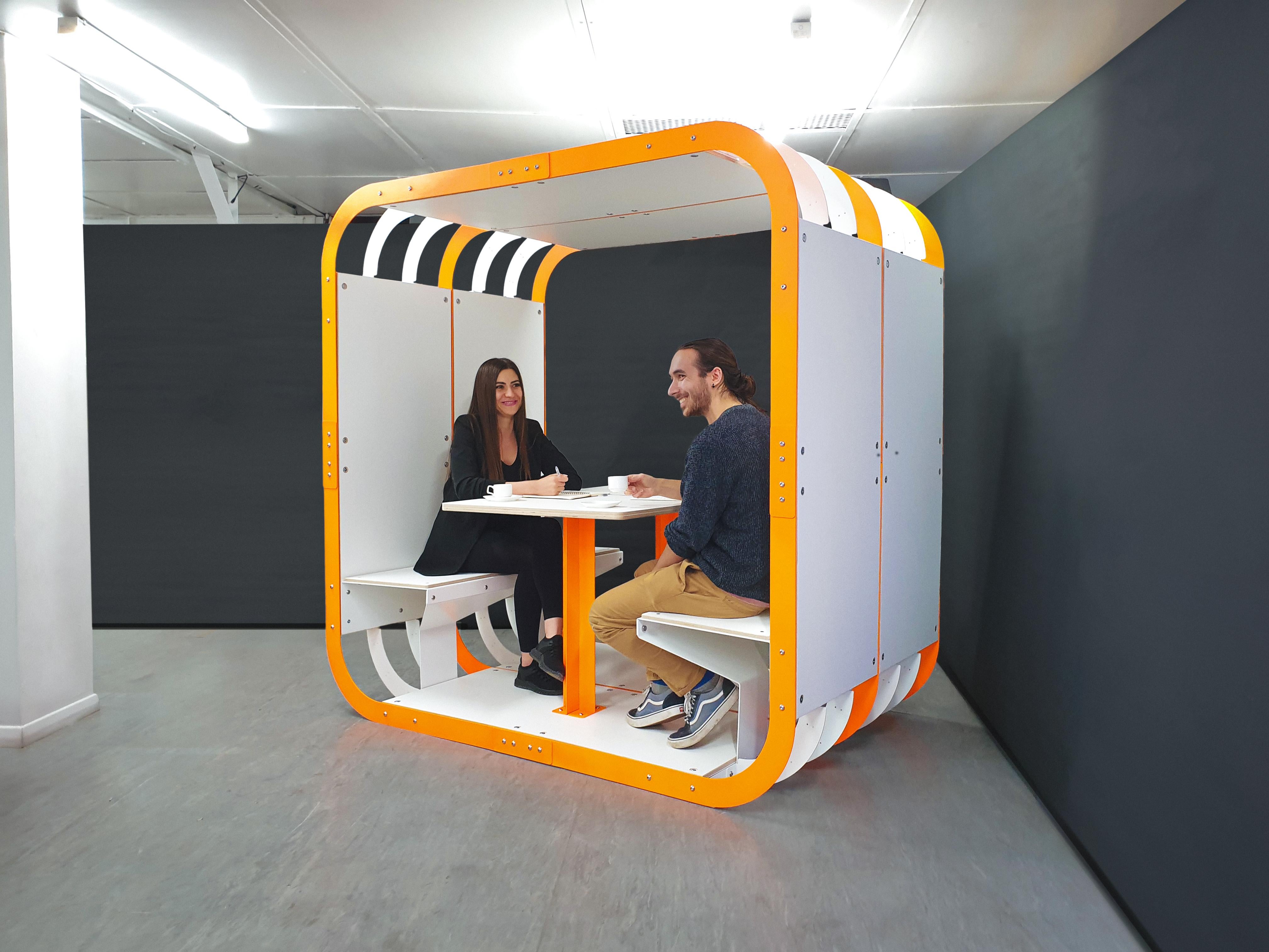 Modern Meeting Pod in Stainless Steel & Birch Plywood In Distressed Condition For Sale In London, GB