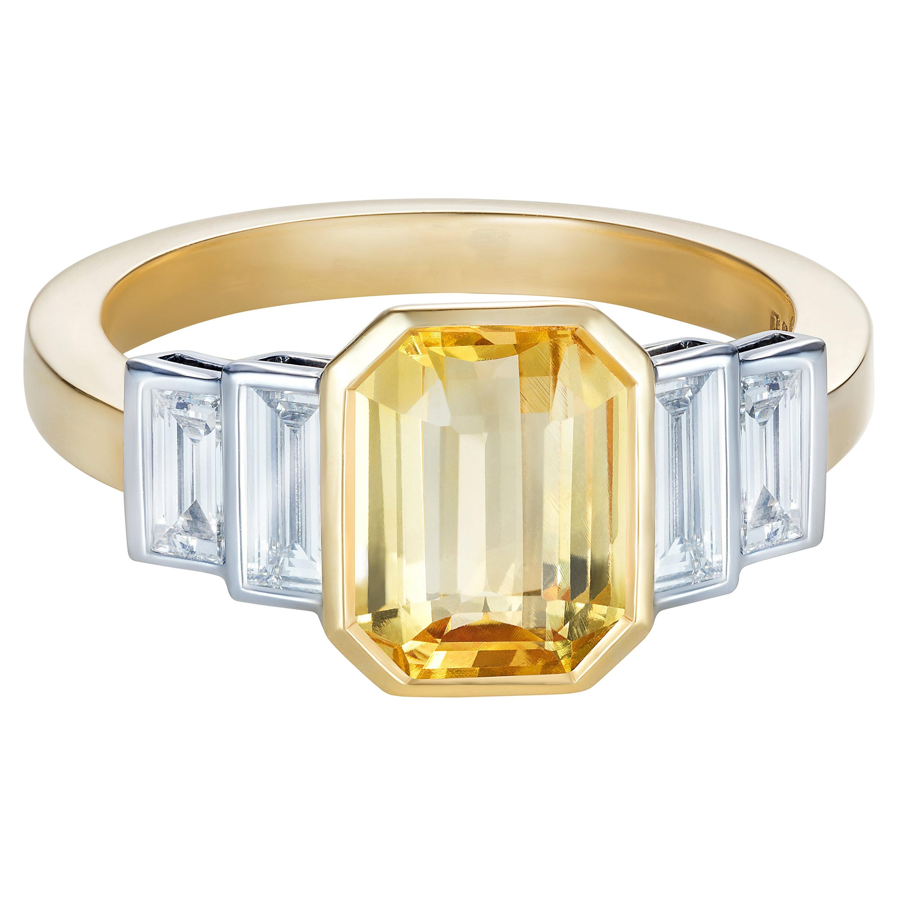 Sri Lankan Yellow Sapphire No Heat Baguette Diamond Ring