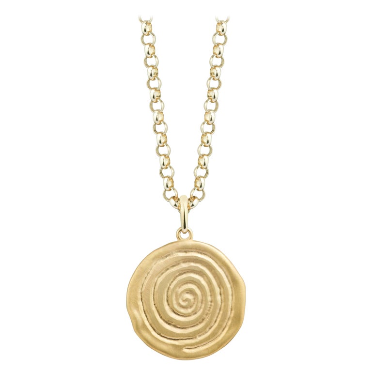 9 Karat Yellow Gold Infinity Spiral Disc Necklace with Chain For Sale ...