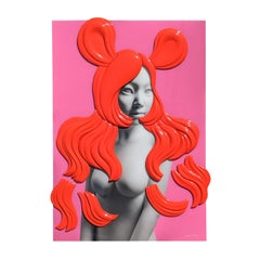 Retrato Figurativo Contemporáneo Tridimensional Rojo y Rosa de Resina