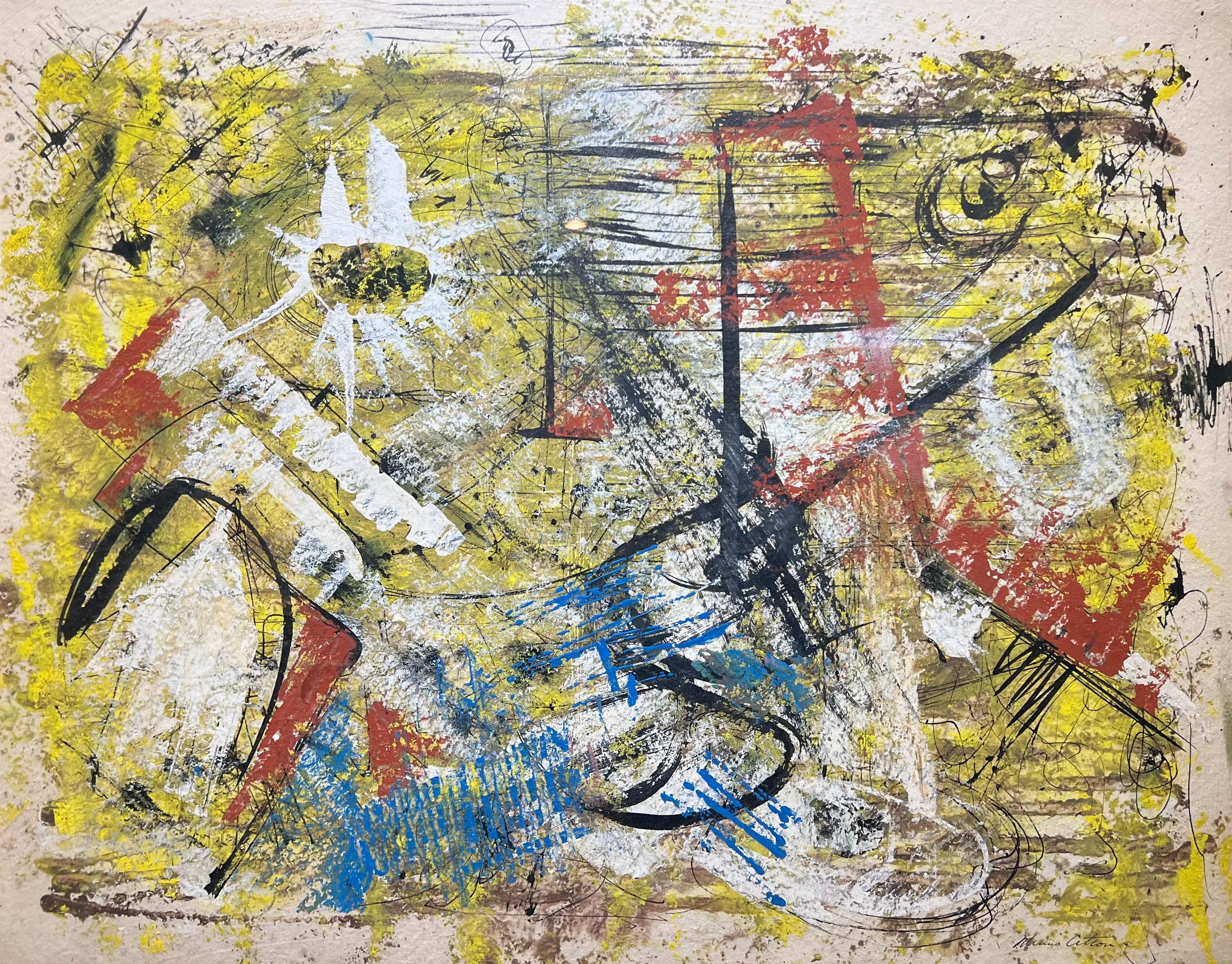 RARO dipinto di Espressionismo astratto americano femminile d'avanguardia degli anni '50 - Abstract Painting Beige di Minna Citron