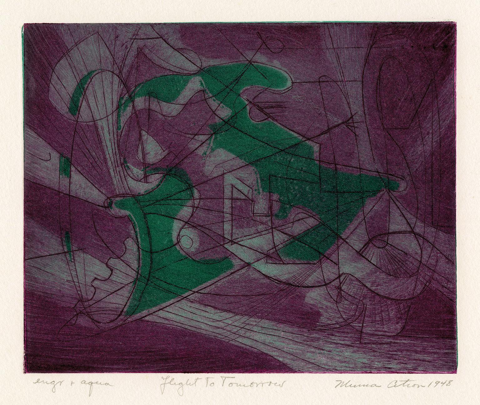 Minna Citron Abstract Print - 'Flight to Tomorrow' — Mid-Century American Modernism — Atelier 17
