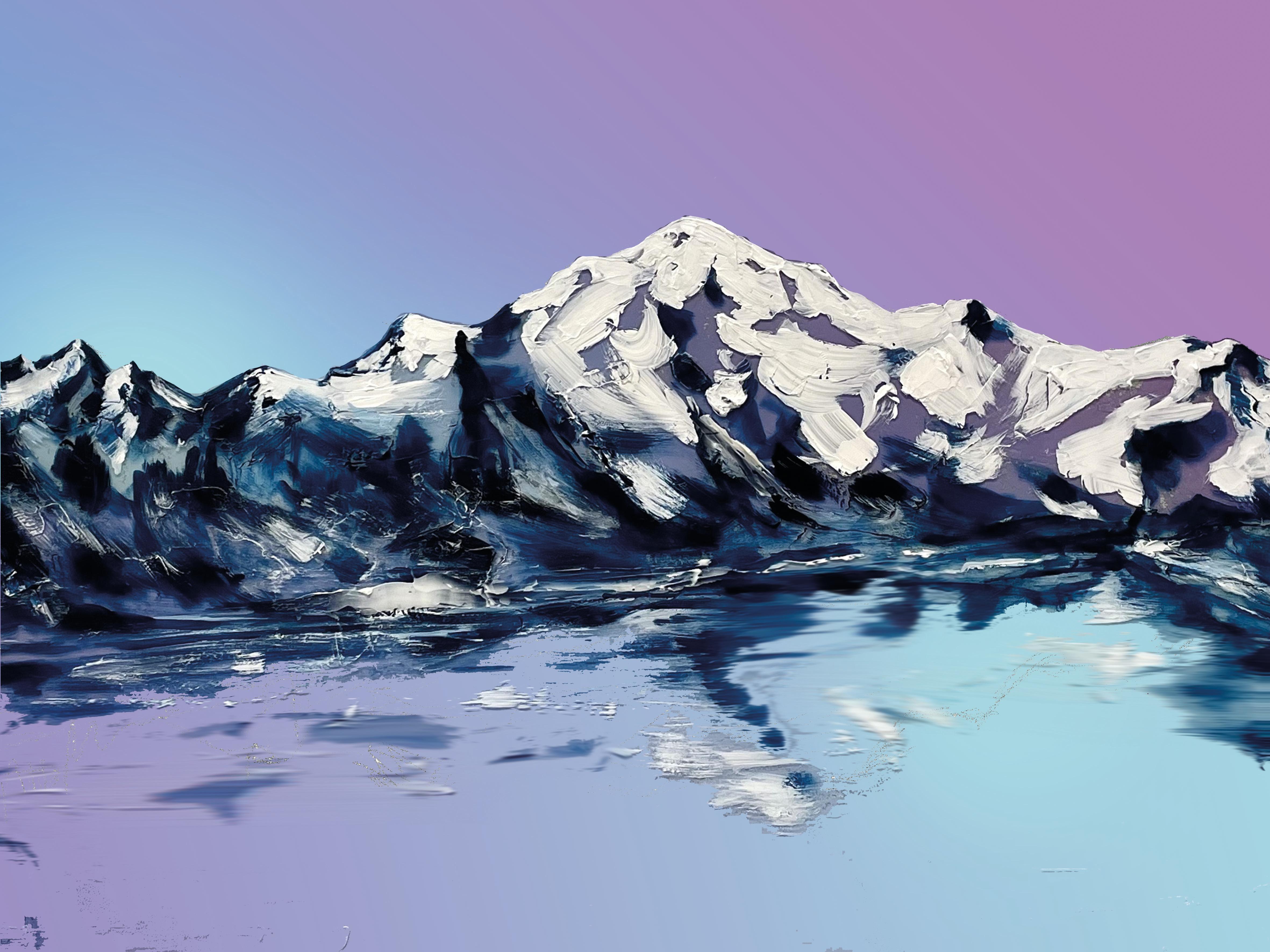 Mont Blanc Lake Blanc - contemporary glass mixed media landscape mountain art