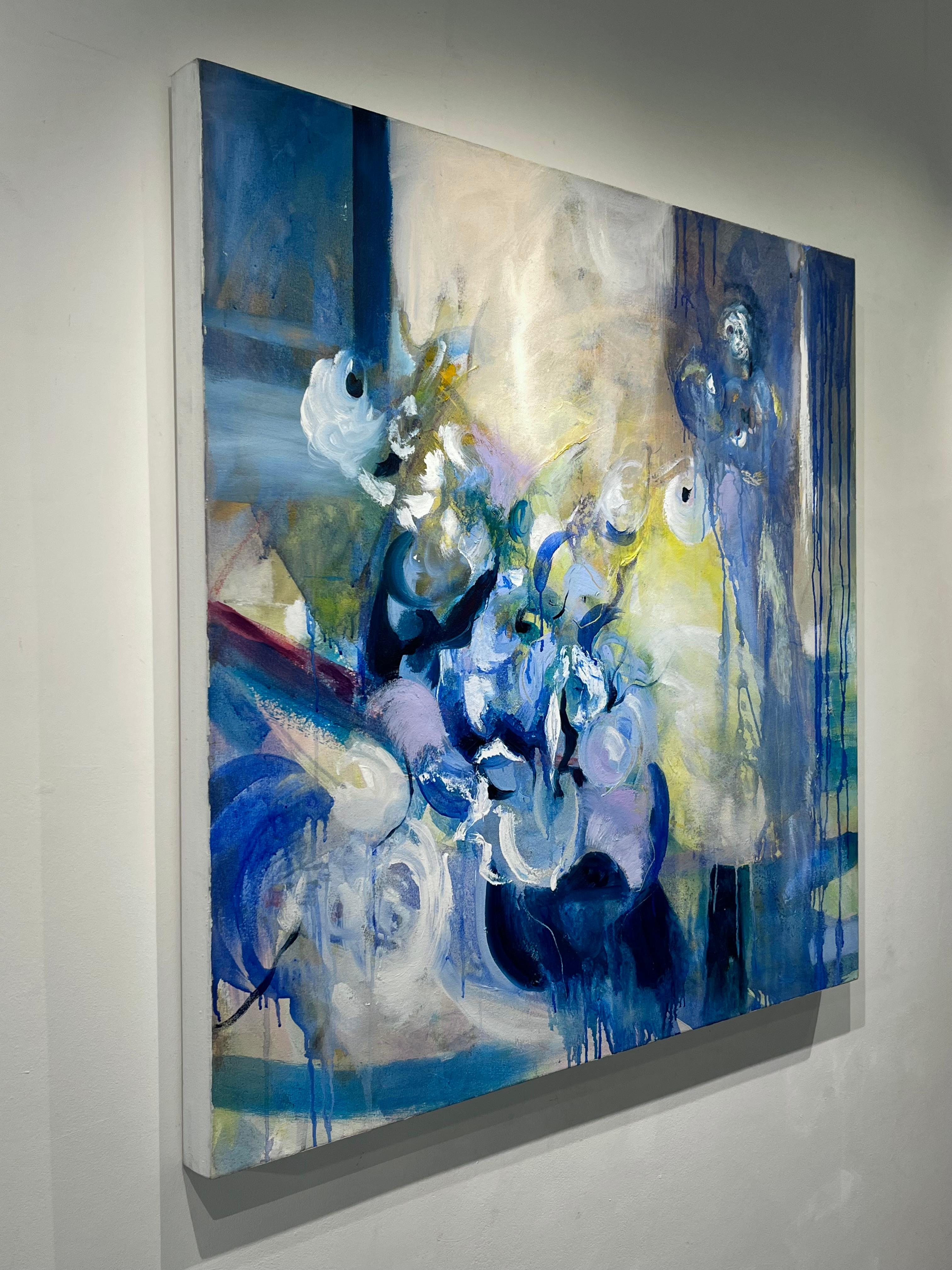 Sonata - opera d'arte floreale astratta moderna e originale con tonalità blu contemporanee - Painting Impressionismo astratto di Minna George 
