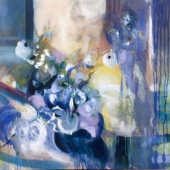 Sonata - originales modernes abstraktes florales Kunstwerk in zeitgenössischen blauen Farbtönen