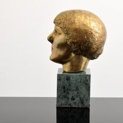 Bronze Modernist Sculpture Portrait, Gertrude Stein by Minna Harkavy WPA Artist
