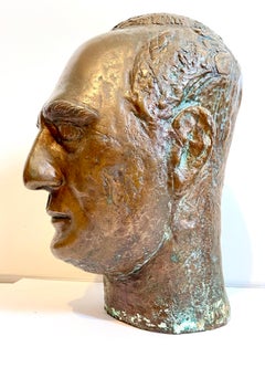 Portrait de sculpture moderniste en bronze, Leo Stein par Minna Harkavy, artiste de la WPA