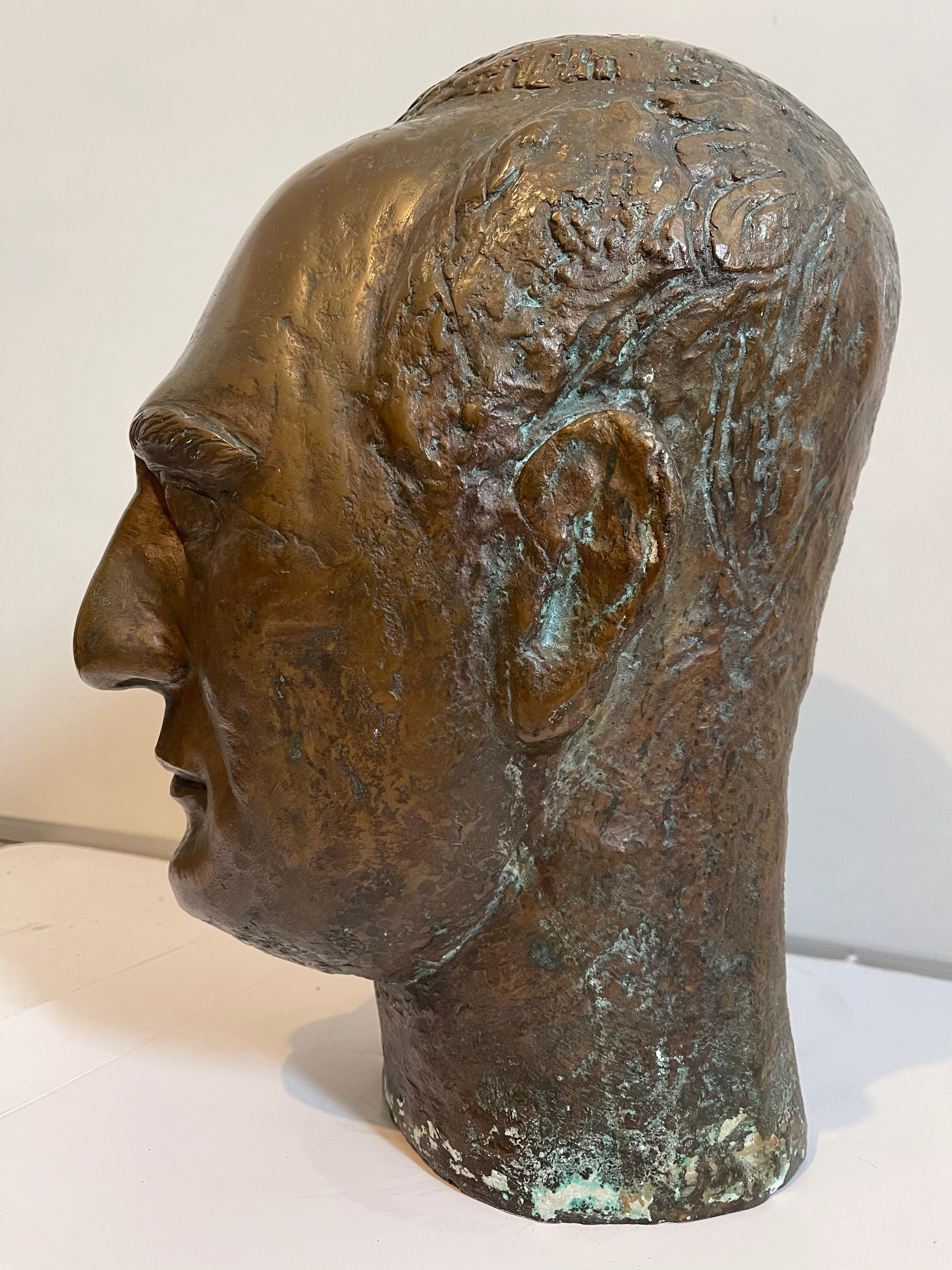 Escultura modernista de bronce Retrato, Leo Stein por Minna Harkavy Artista de la WPA en venta 3