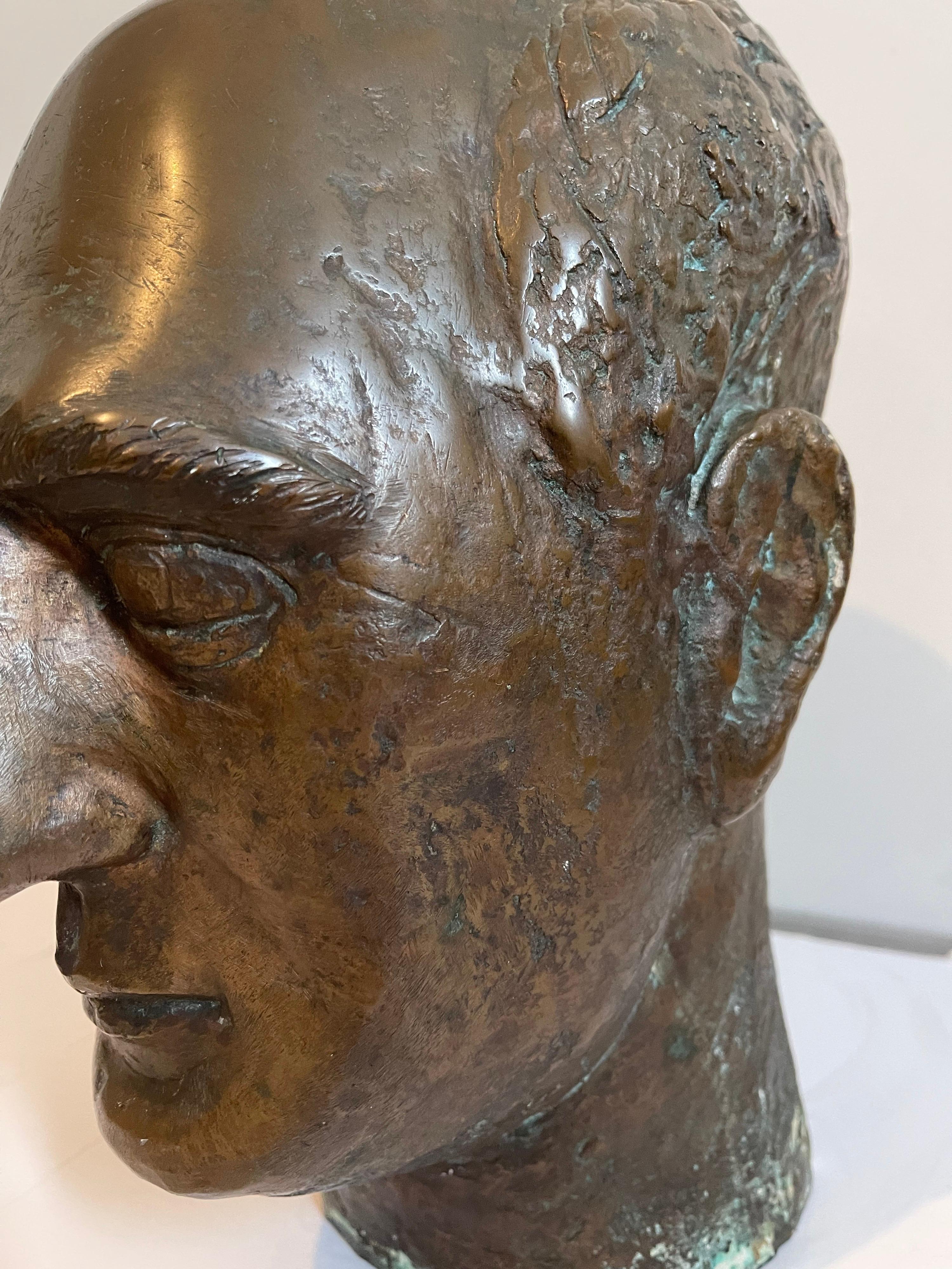 Bronze Modernist Sculpture Portrait, Leo Stein by Minna Harkavy WPA Artist For Sale 1