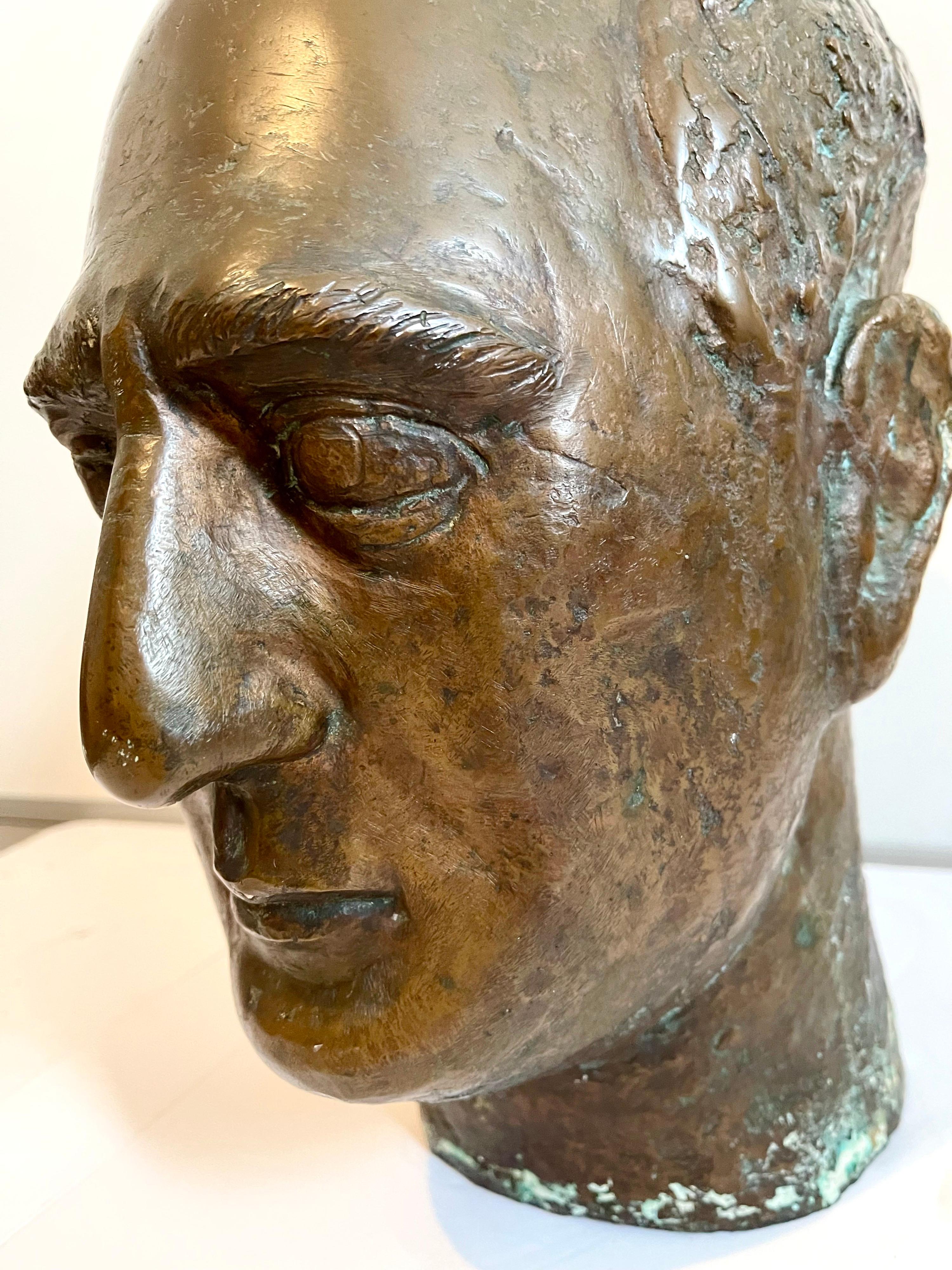 Bronze Modernist Sculpture Portrait, Leo Stein by Minna Harkavy WPA Artist For Sale 2