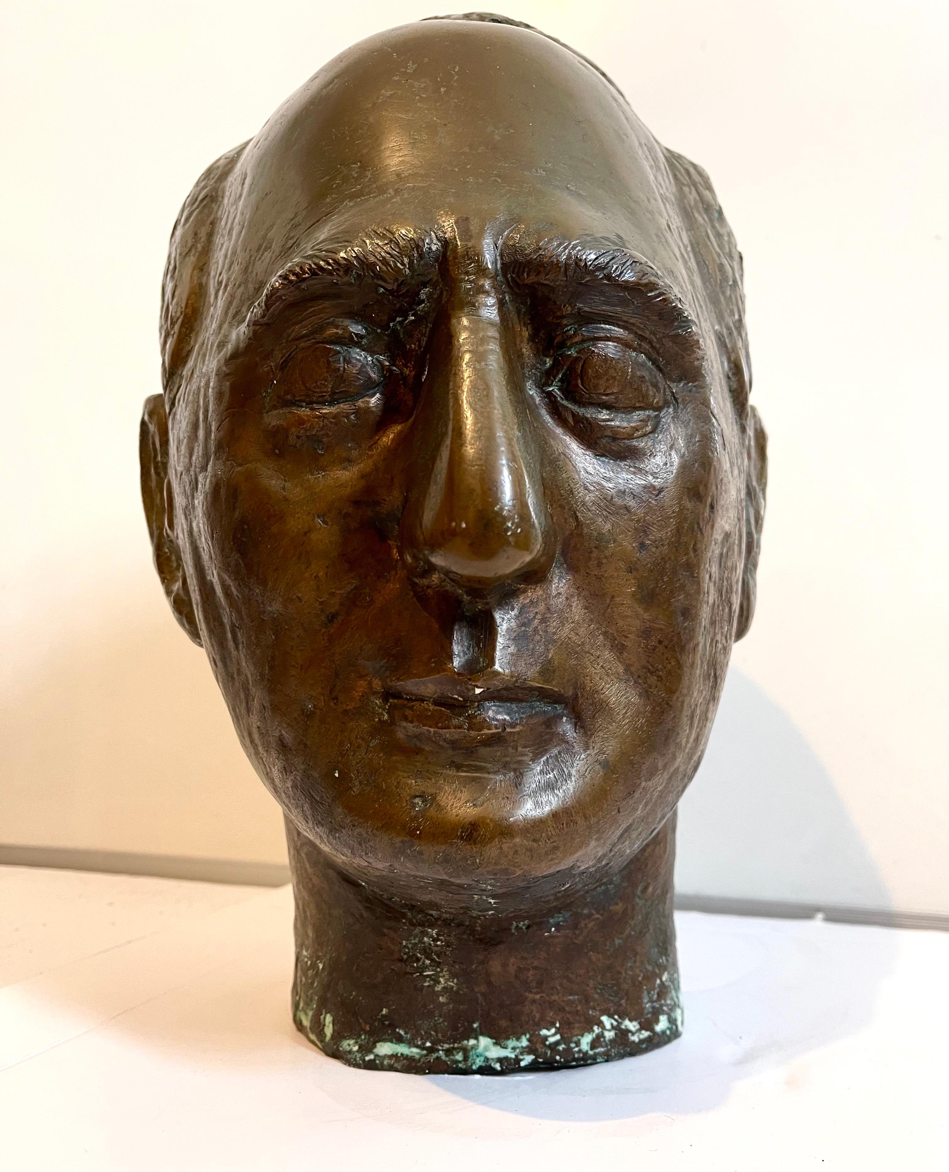 Bronze Modernist Sculpture Portrait, Leo Stein by Minna Harkavy WPA Artist For Sale 3