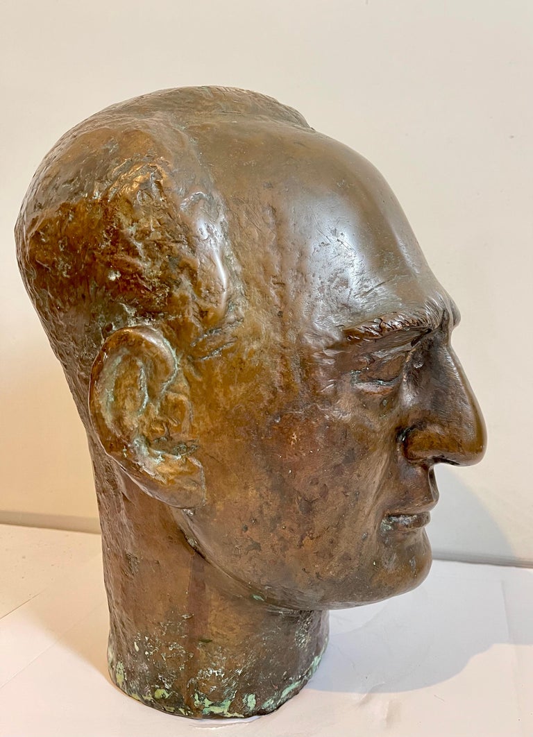 Bronze Modernist Sculpture Portrait, Leo Stein by Minna Harkavy WPA Artist For Sale 7
