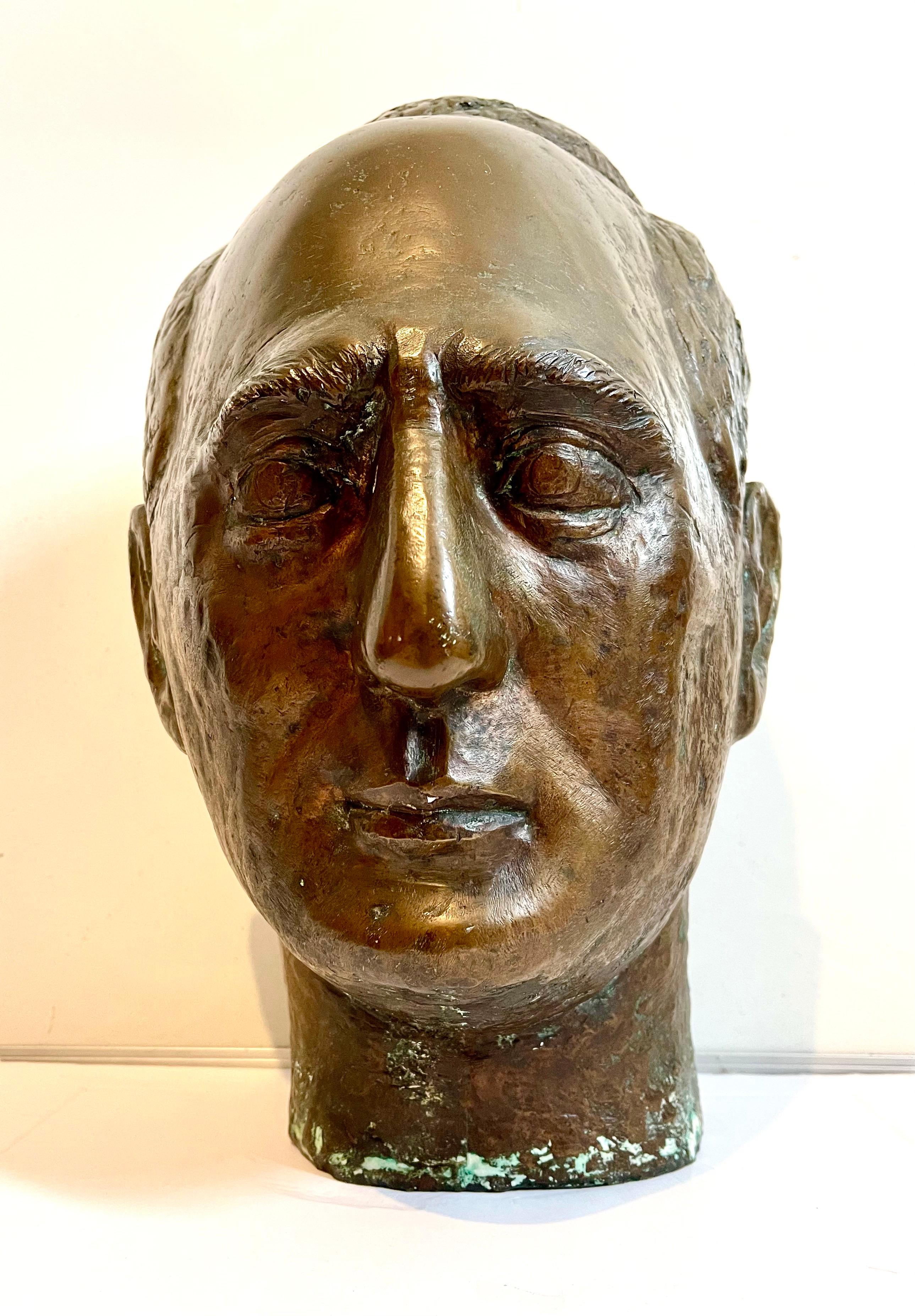 Bronze Modernist Sculpture Portrait, Leo Stein by Minna Harkavy WPA Artist