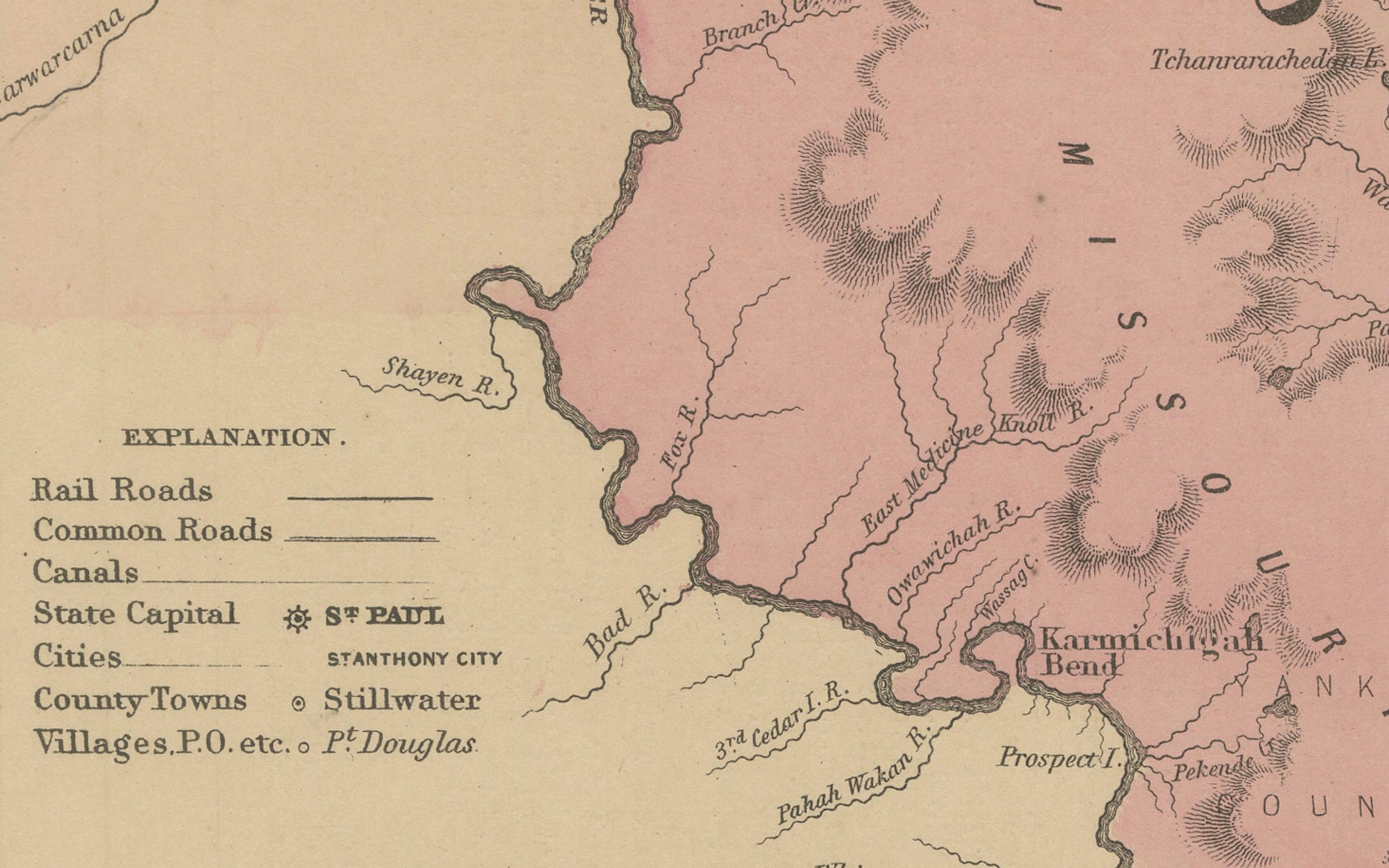 Carta Mappa del Minnesota e del Dakota - Johnson, colorata a mano, USA, 1864 ca. in vendita