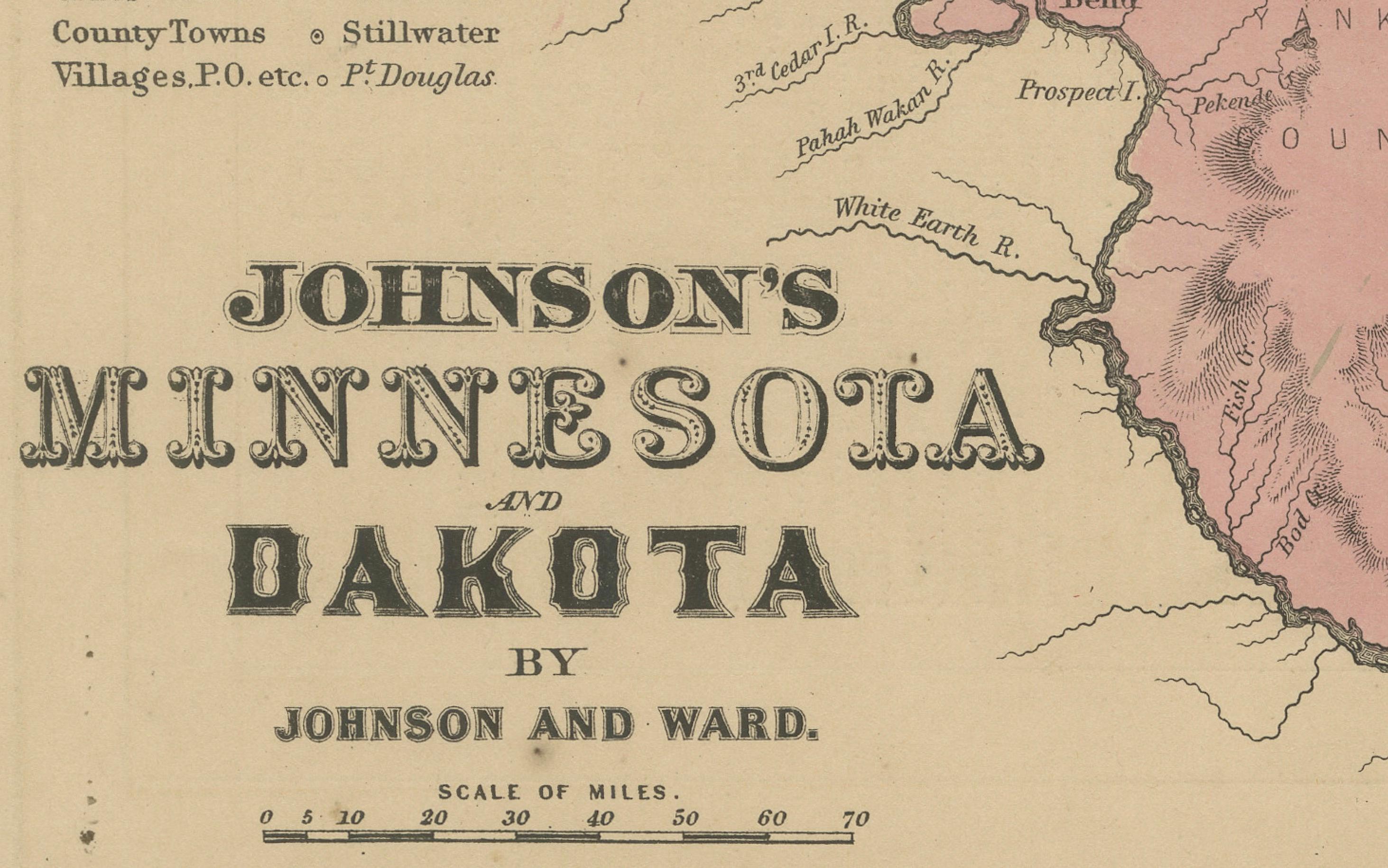 Mappa del Minnesota e del Dakota - Johnson, colorata a mano, USA, 1864 ca. in vendita 1