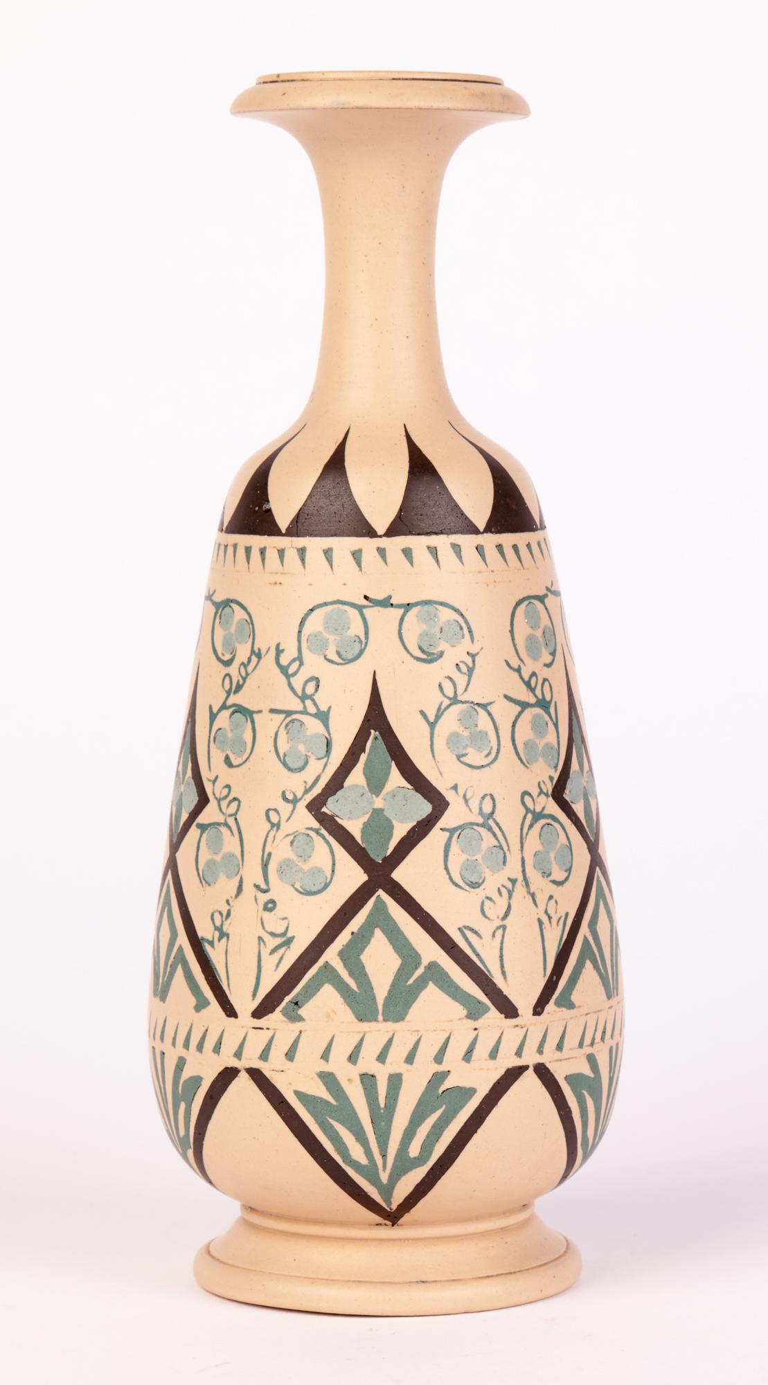 Aesthetic Movement Minnie G Thompson Doulton Lambeth Pigment Painted Vase, 1883 For Sale