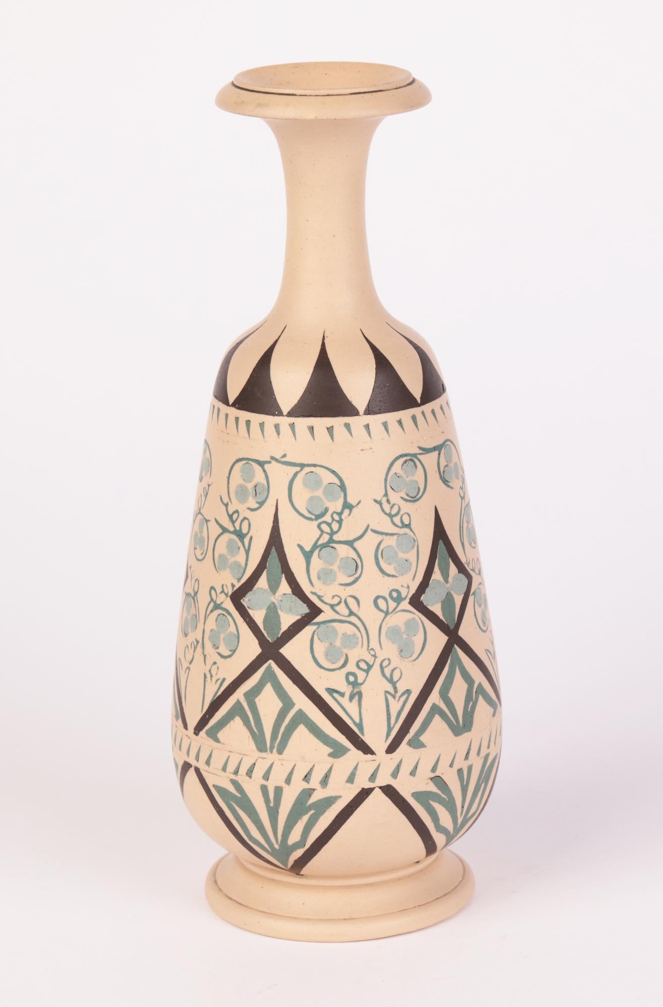 Hand-Crafted Minnie G Thompson Doulton Lambeth Pigment Painted Vase, 1883 For Sale