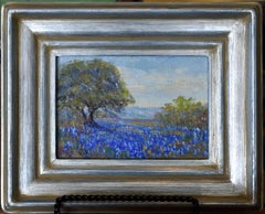 "Texas Bluebonnets'"  Texas Hill Country with strong oak tree