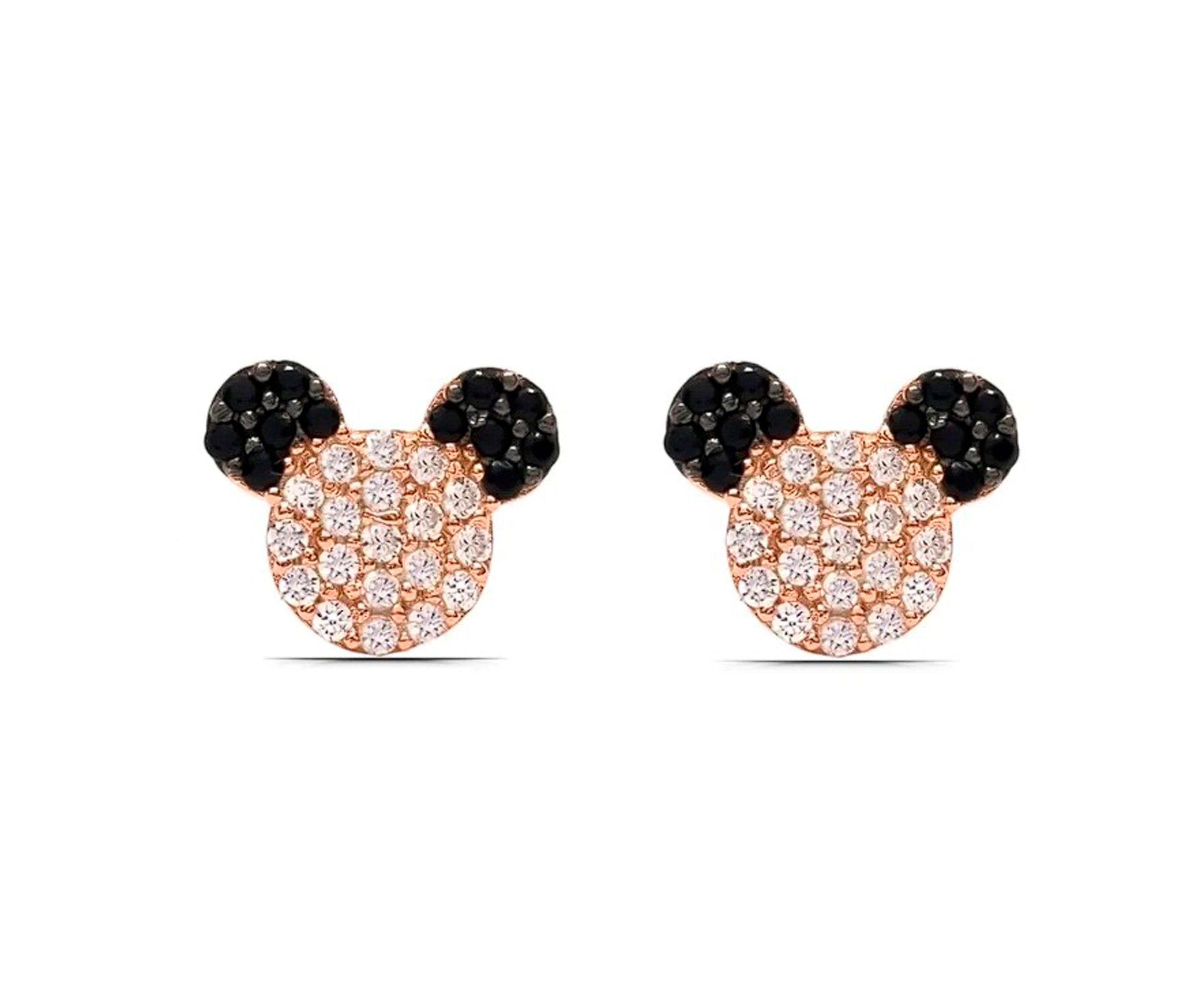 Minnie Mouse 14k gold Earrings Studs with gemstones. 
Yang girl earrinds.

Metal: 14k gold
Weight: 1.3 g.
Size: 9x8 mm.

Colored gemstones:  white and black round cut zirkones
Earrings goes with gold claps.

auction