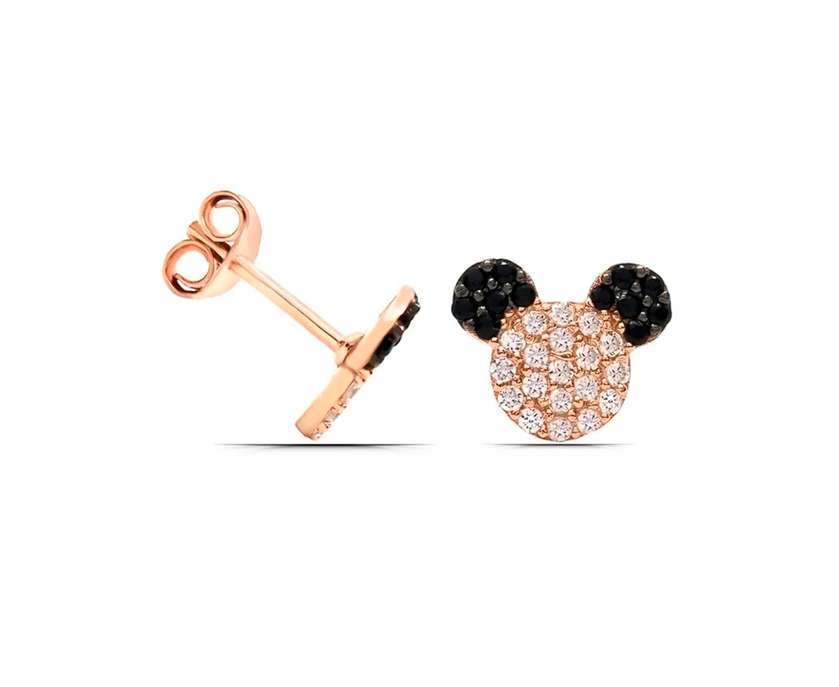 Modern Minnie Mouse 14k gold Earrings Studs with gemstones For Sale