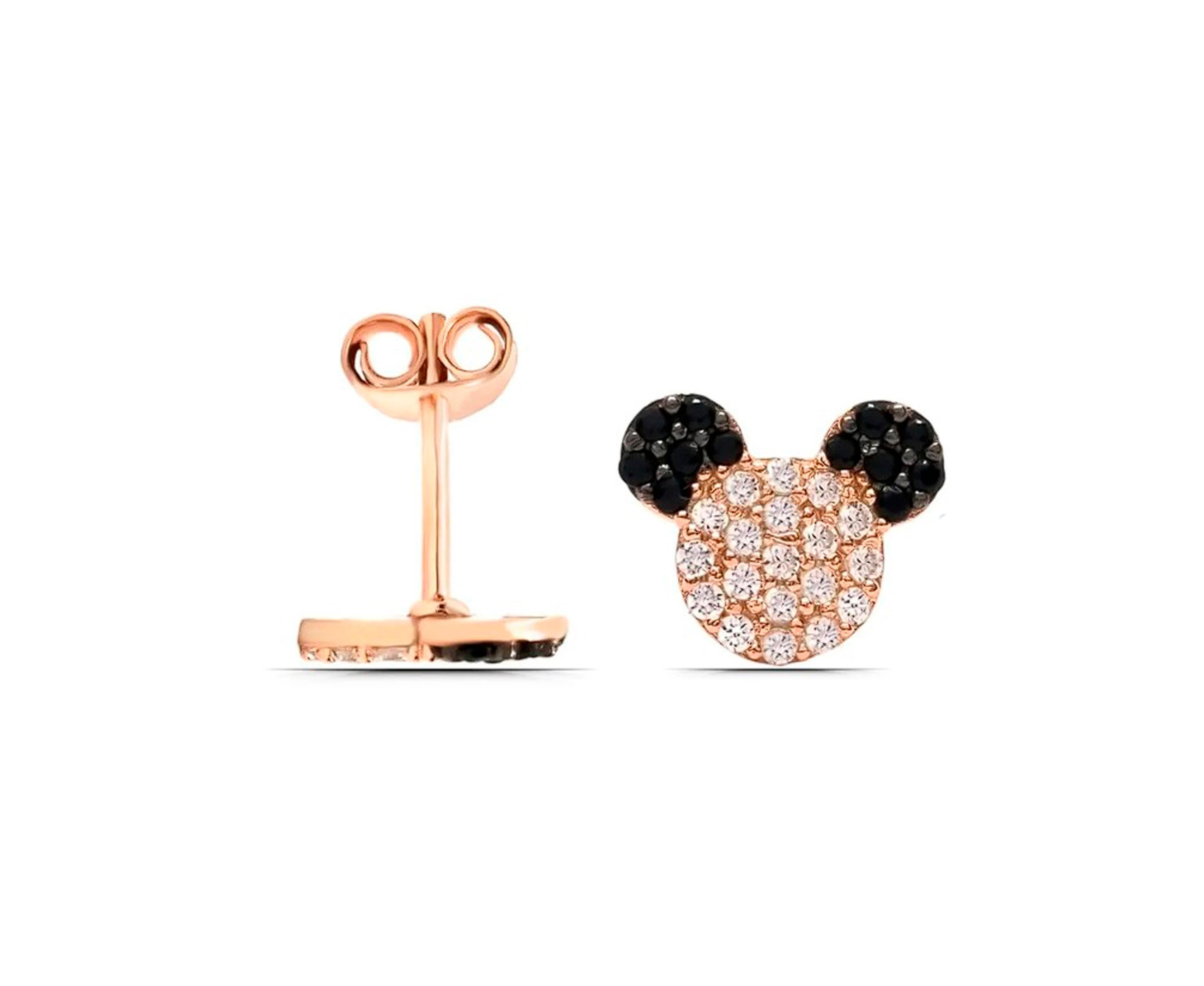 Round Cut Minnie Mouse 14k gold Earrings Studs with gemstones