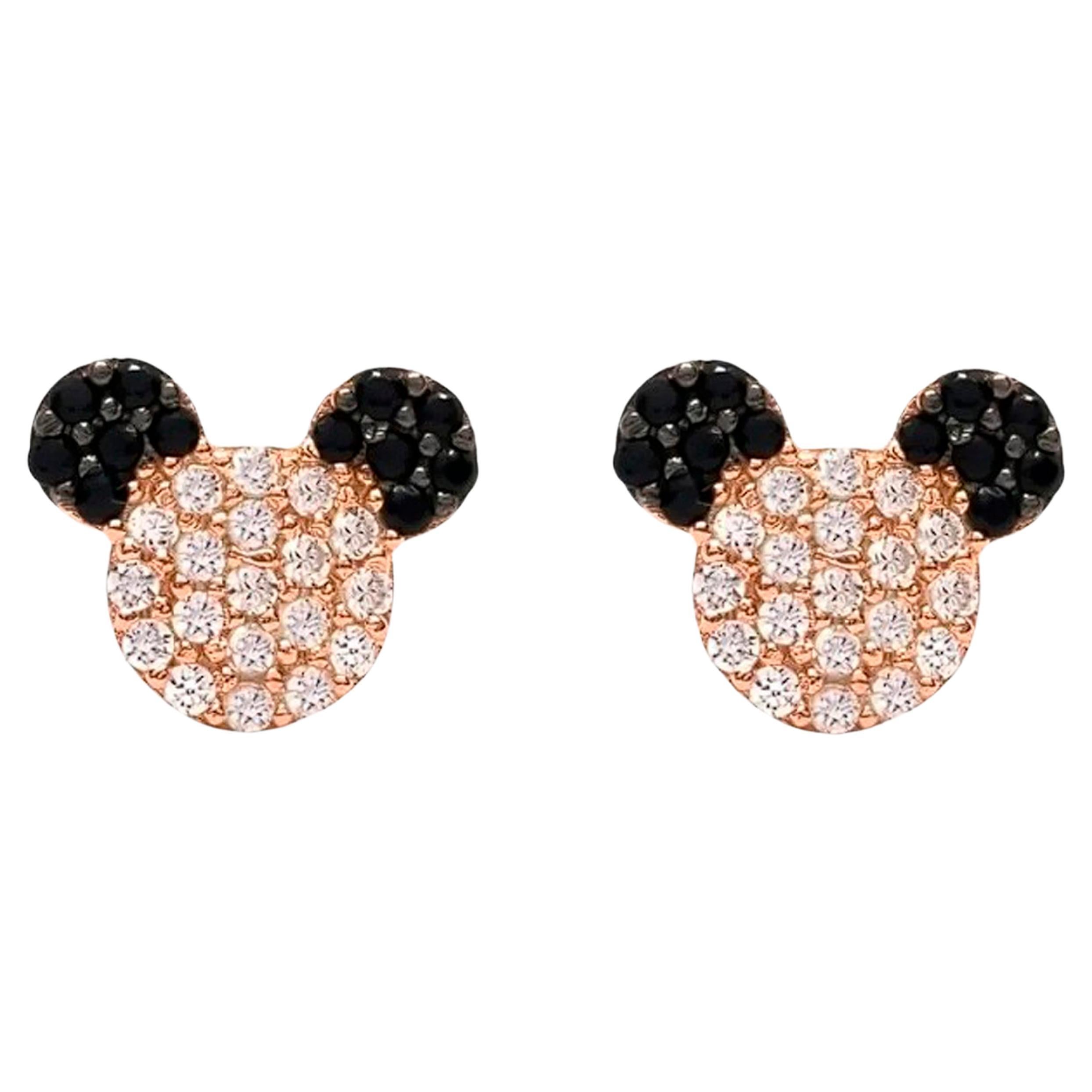 Boucles d'oreilles Minnie Mouse en or 14k Clous d'oreilles avec pierres précieuses.  en vente