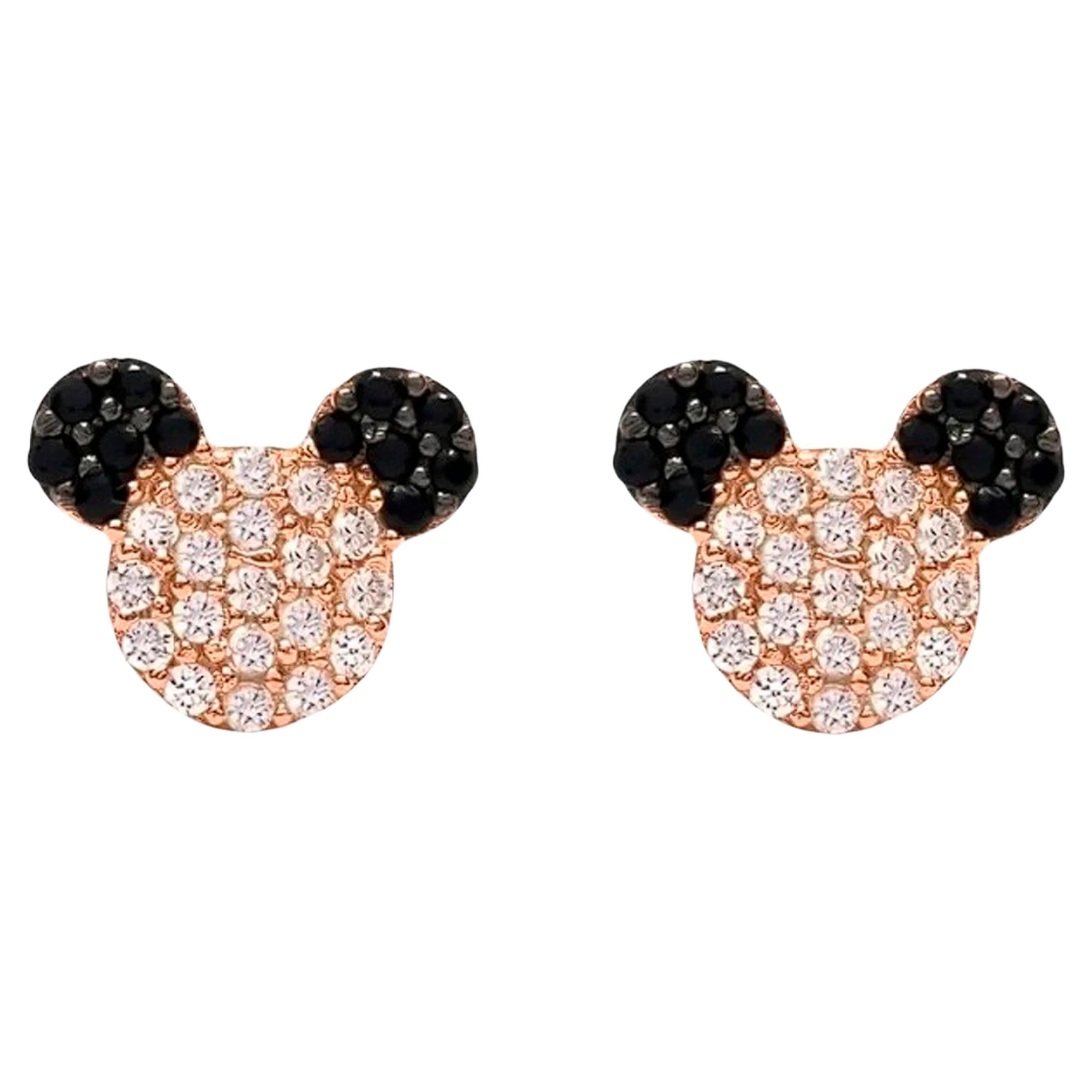 Minnie Mouse Pendientes de oro de 14k Tachuelas con piedras preciosas.