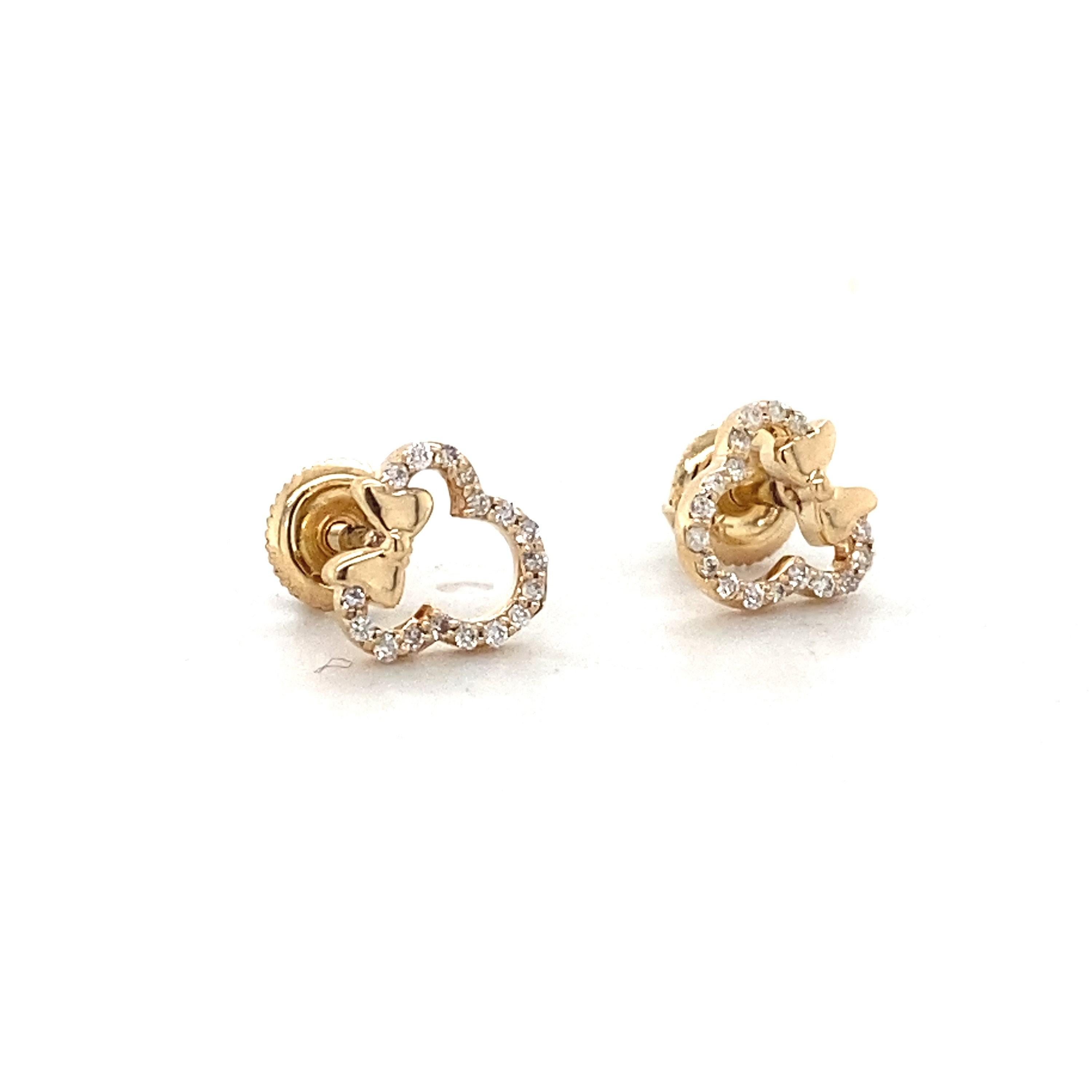 Pendientes infantiles de diamantes de Minnie Mouse en oro macizo de 14 quilates (certificado) en Nuevo estado para la venta en New Delhi, DL