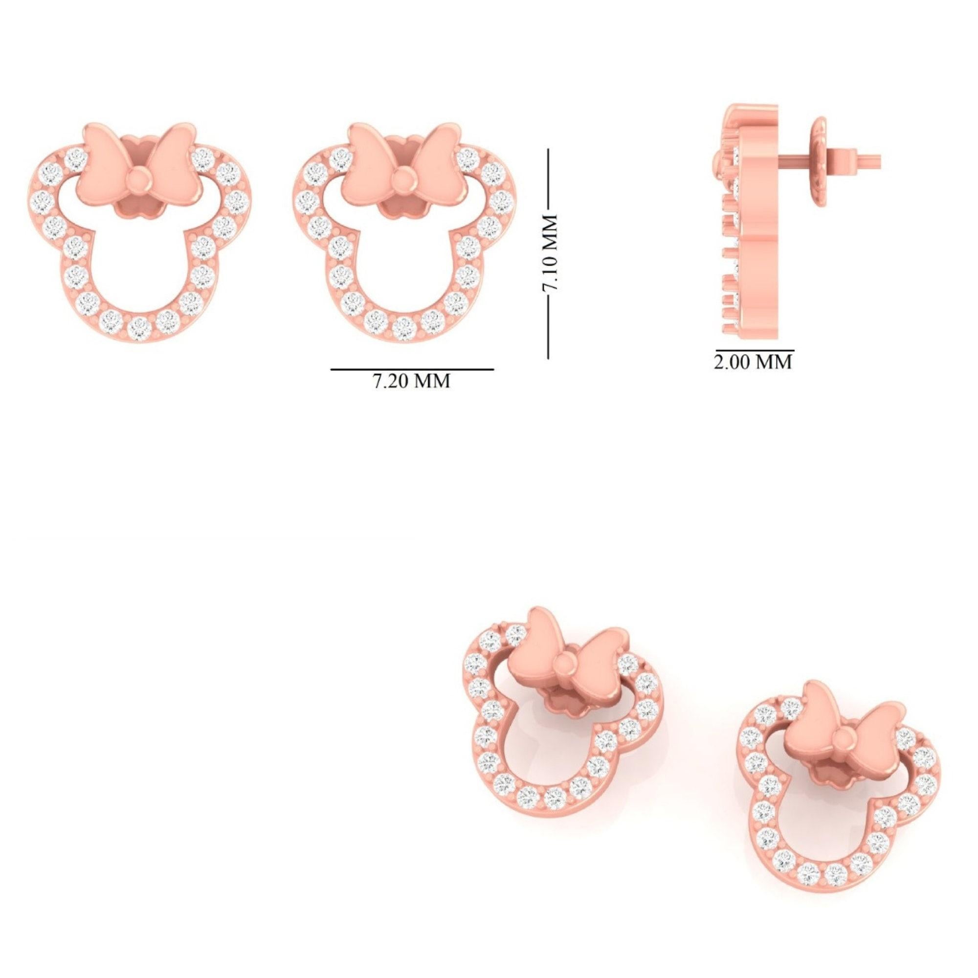 Pendientes infantiles de diamantes de Minnie Mouse en oro macizo de 14 quilates (certificado) en venta 3