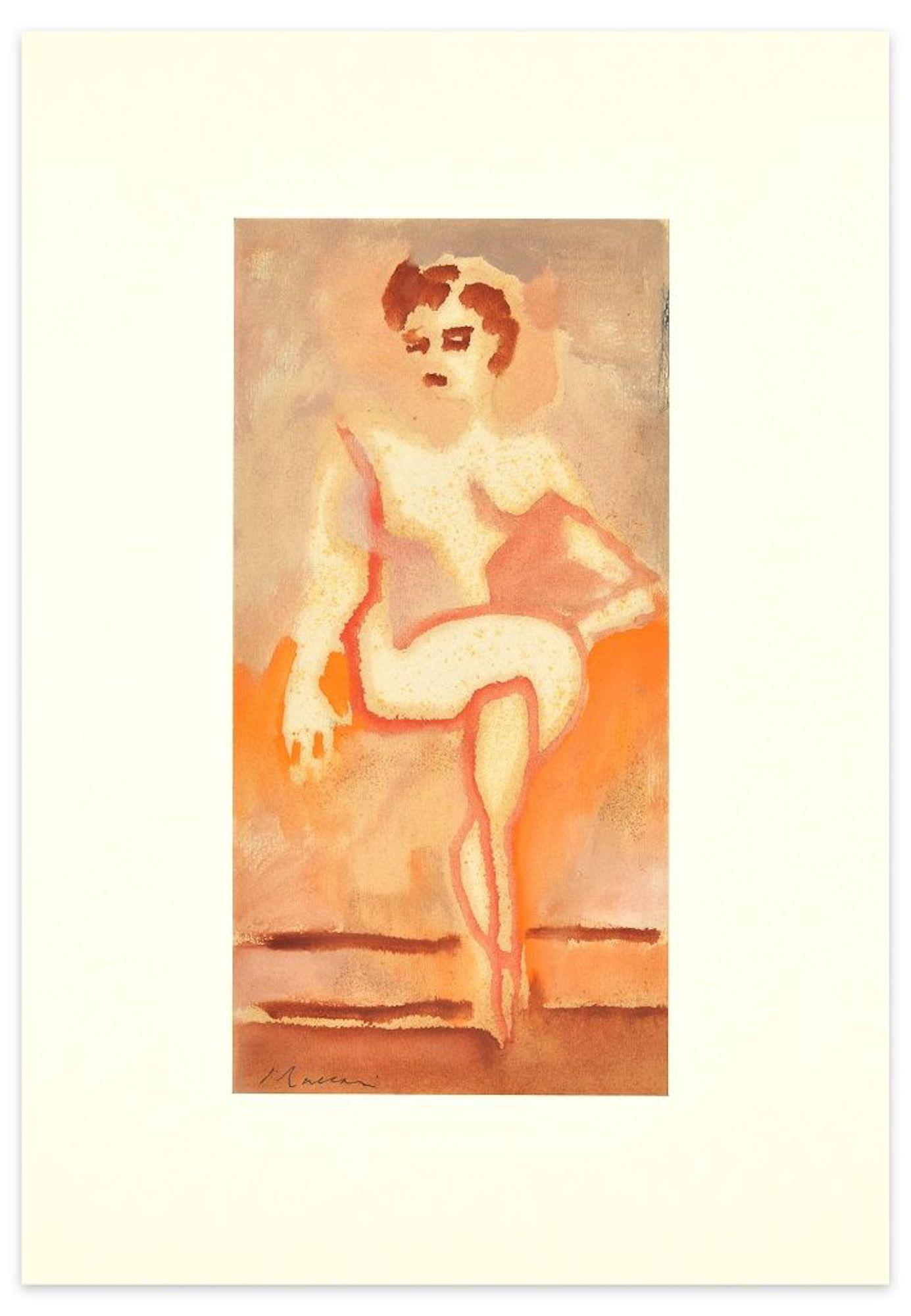 Sitting Sensual Woman - Mixed Media by M. Maccari - 1957 - Mixed Media Art by  Mino Maccari