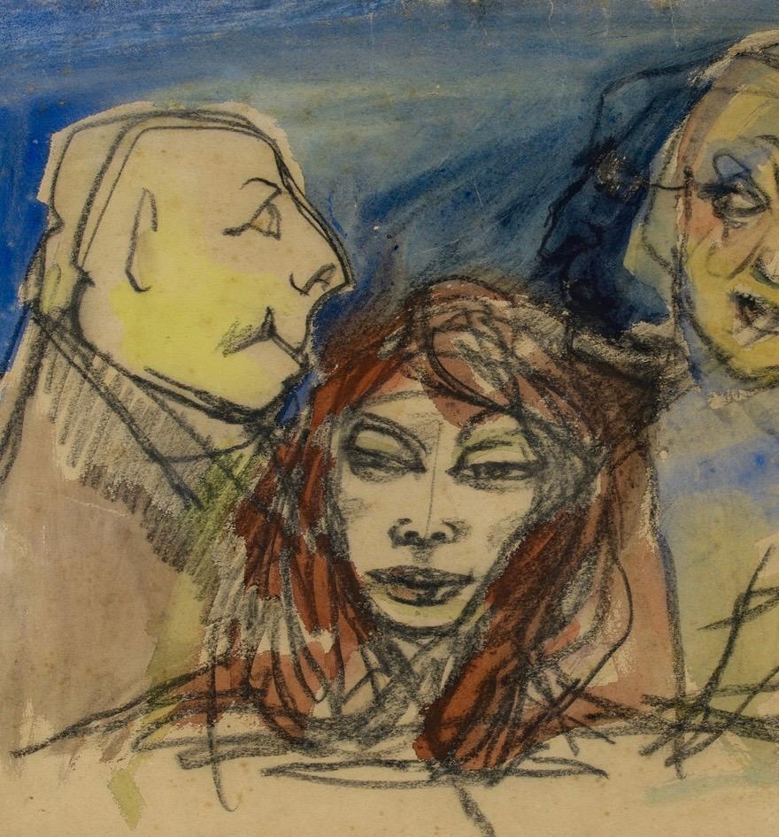 1960s Italian Signed Dated and Autenticated Painting - Gray Figurative Painting by  Mino Maccari