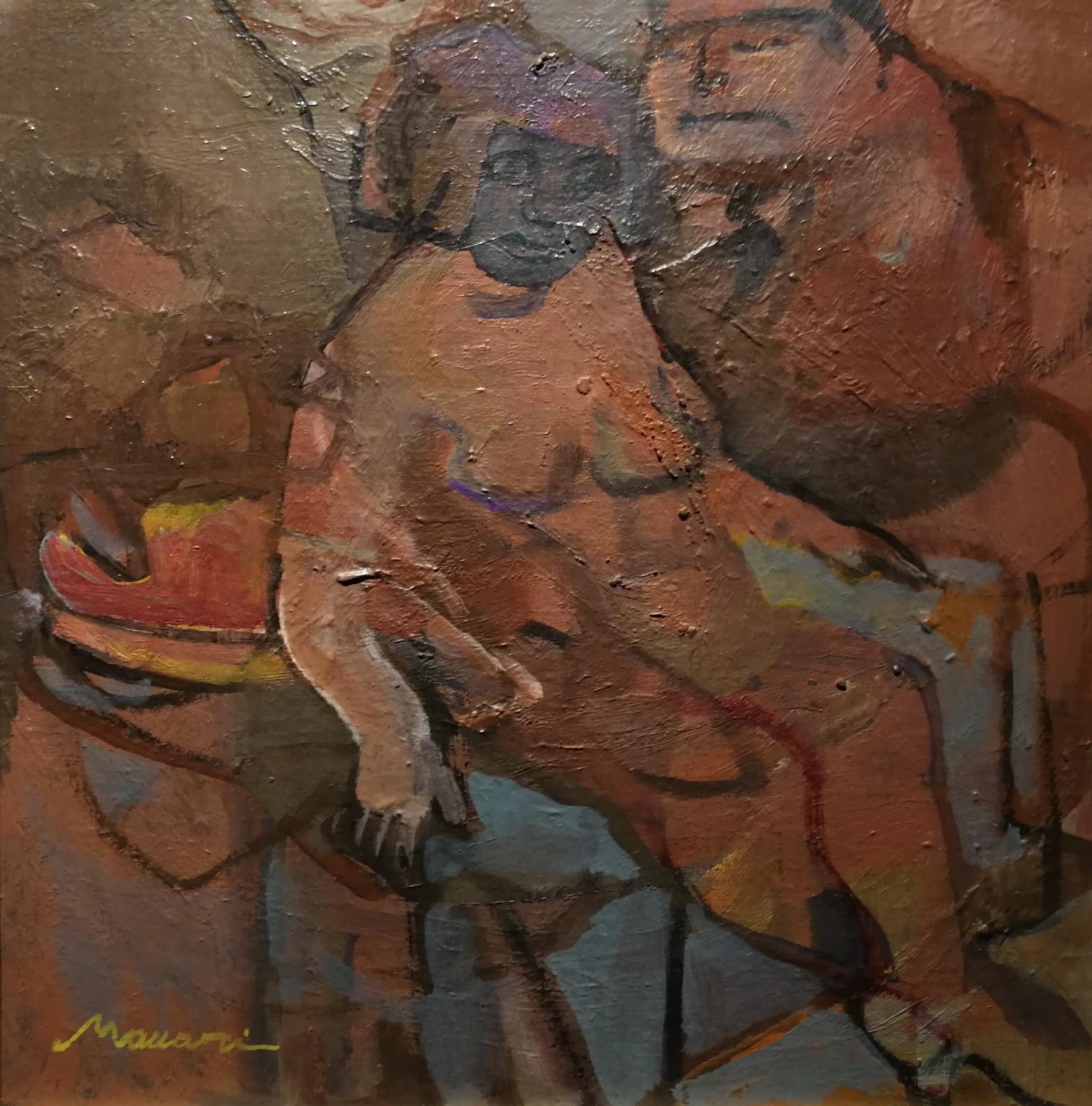 Postimpressionistisches figuratives Gemälde in Öl auf Leinwand, signiert von M. Maccari, 1956 – Painting von  Mino Maccari