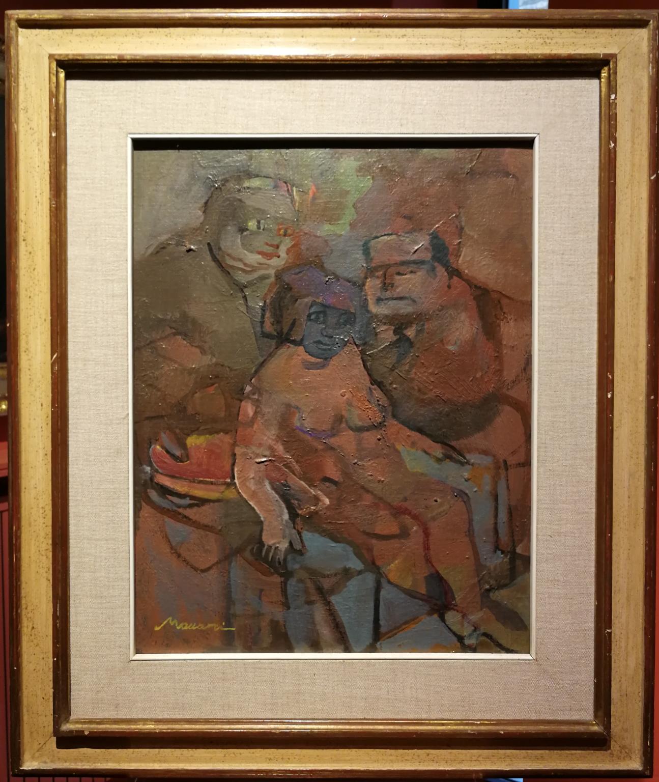 Peinture figurative post-impressionniste sur toile à l'huile signée M. Maccari, datée de 1956 - Post-impressionnisme Painting par  Mino Maccari