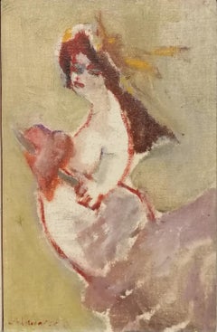 Signed M Maccari Post Impressionist Painting dated 1958 oil canvas cardboard