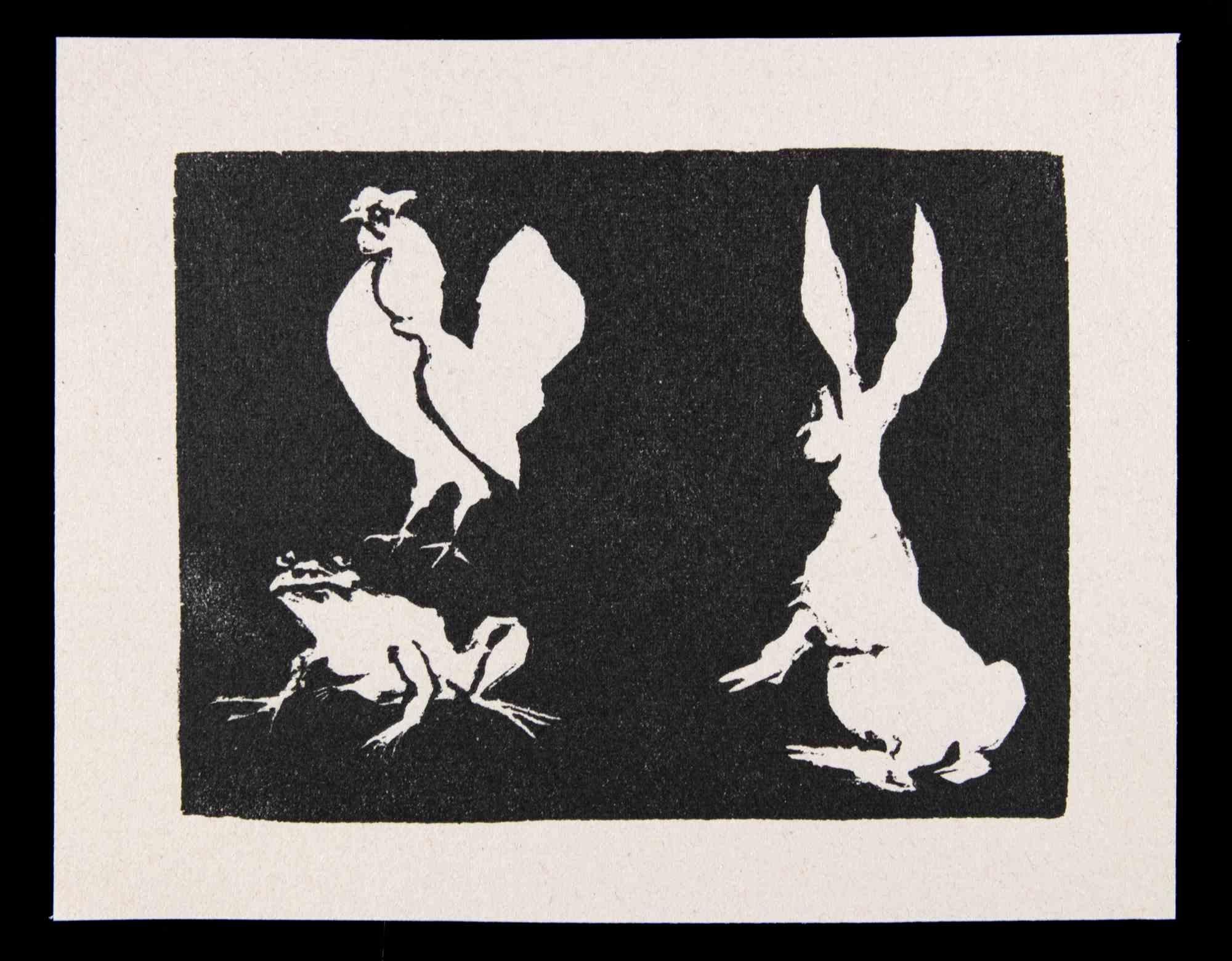 Animals - Linocut by Mino Maccari - 1951
