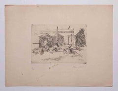 At the Beach - Original Drypoint and Etching by Mino Maccari - Mid-20th Century