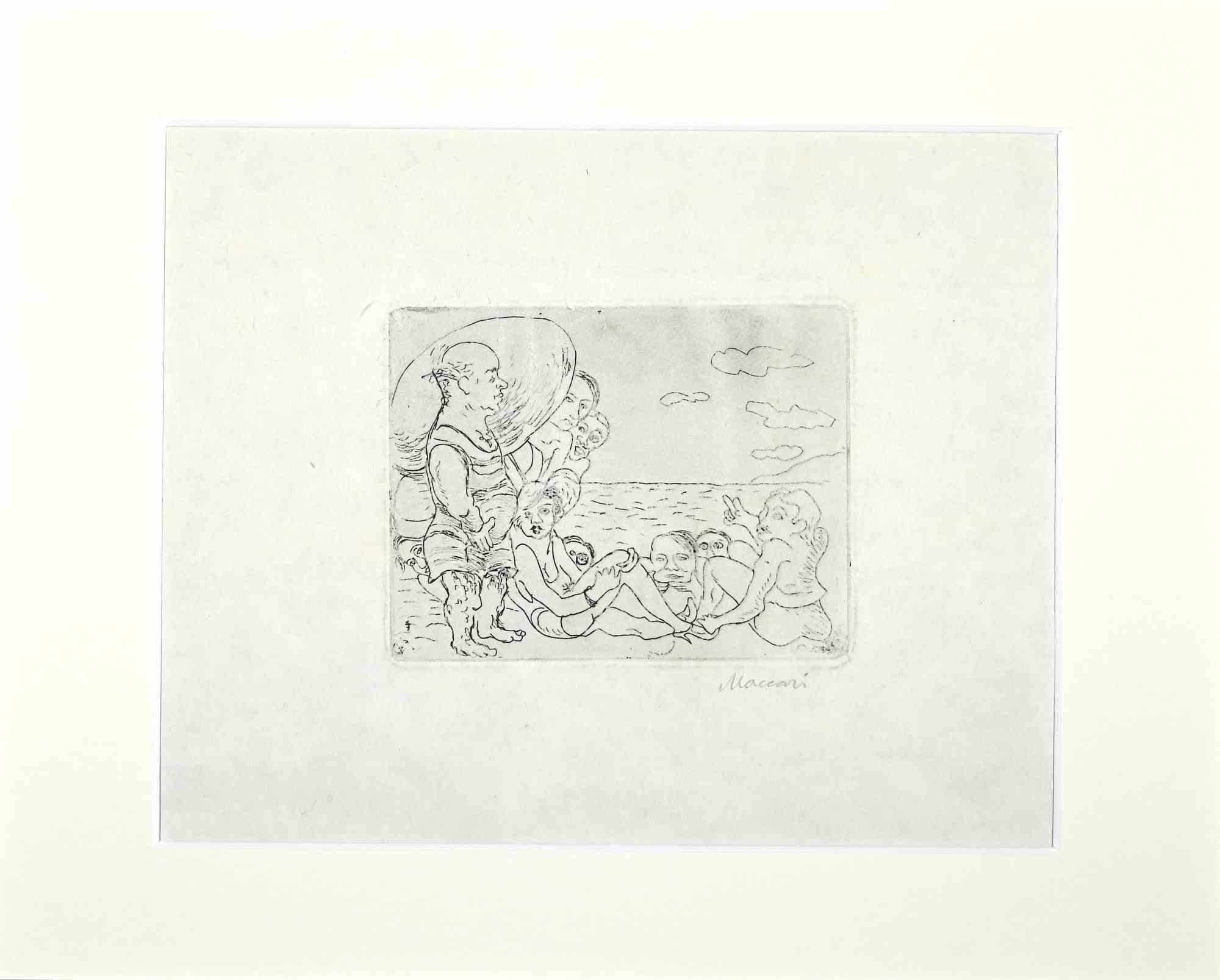 At the Sea – Radierung von Mino Maccari – Mitte des 20. Jahrhunderts